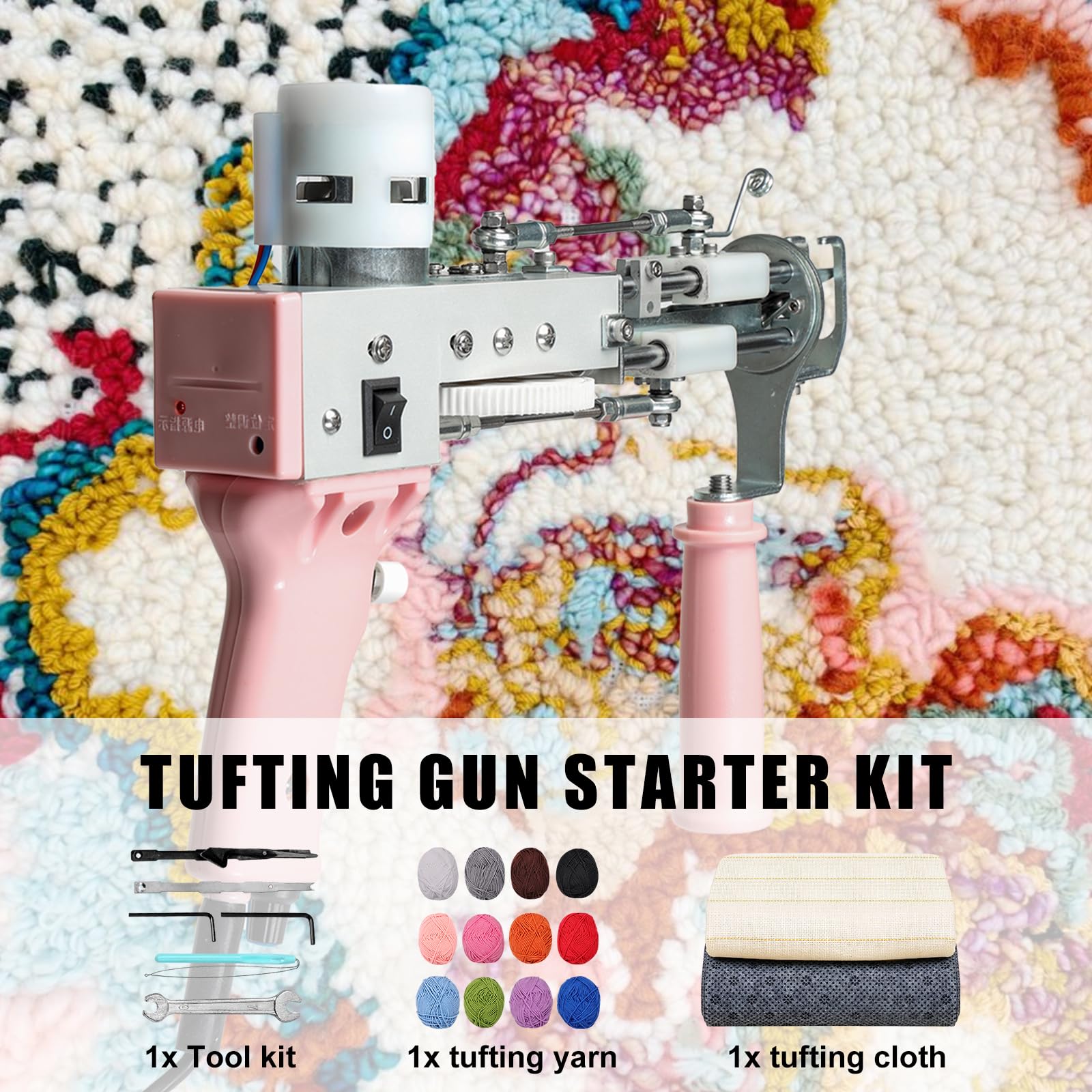 Tufting Gun Set avec trimmer pour tapis & fil & tissu à tufter, Set de pistolets à tufter pour tapis pour le tissage à haute vitesse de tapis, Tufting Machine Kit DIY Tools