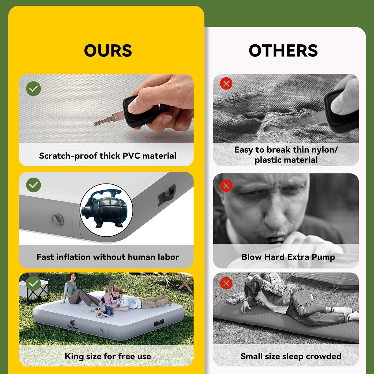 Ultra-Large Double Mattress Sleeping Pad, King-Sized Inflatable Mattress Camping Cot for Family Use, Portable Sleeping Pad for Camping with Pump Bag, 70.9" Wide Air Bed