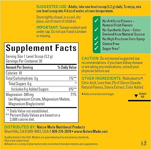 Miniatura 5 de Nature Made Mezcla de bebida compleja de magnesio de alta absorción en polvo, citrato de magnesio, glicinato de magnesio y malato de magnesio mezcla