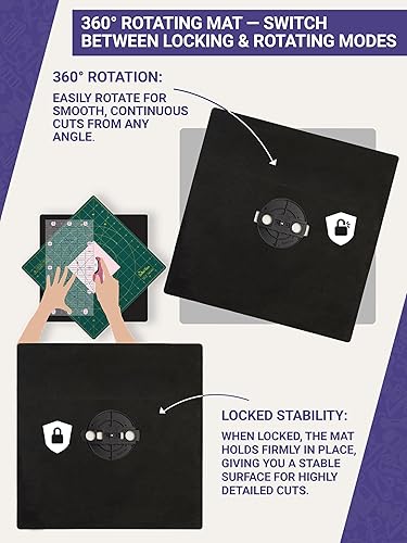 Miniatura 5 de The Quilted Bear Alfombrilla de corte giratoria de 7 x 7 pulgadas, alfombrilla de corte cuadrada autocurable de 360° con innovador mecanismo de Verde