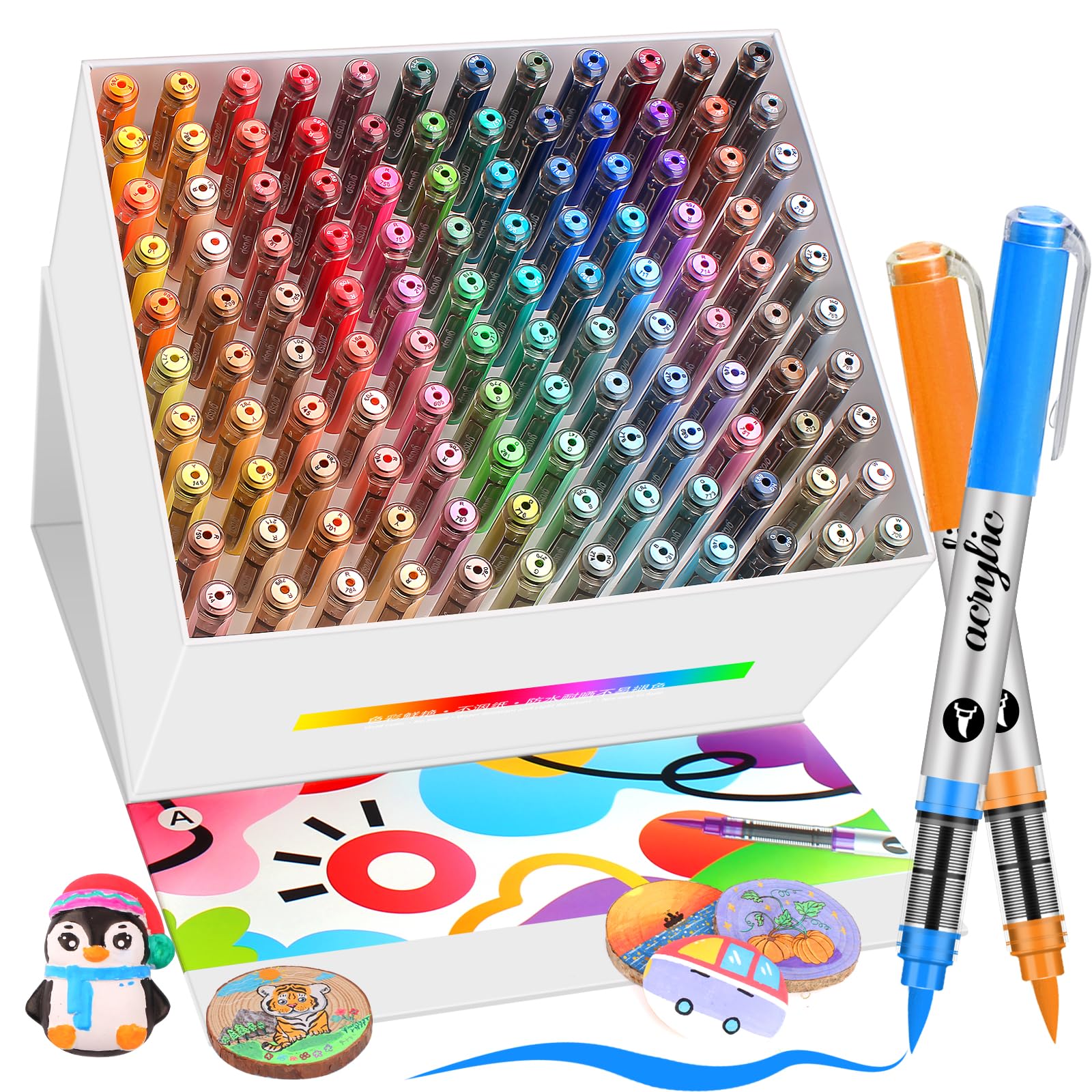 120 Colours Paint Markers and Paint Pens, Direct Liquid Acrylic Paint Markers for Rock Painting ,Ceramic, Wood, Fabric, Glass.Brush Tips Acrylic Paint Pens for Adult Coloring Drawing Highlighting