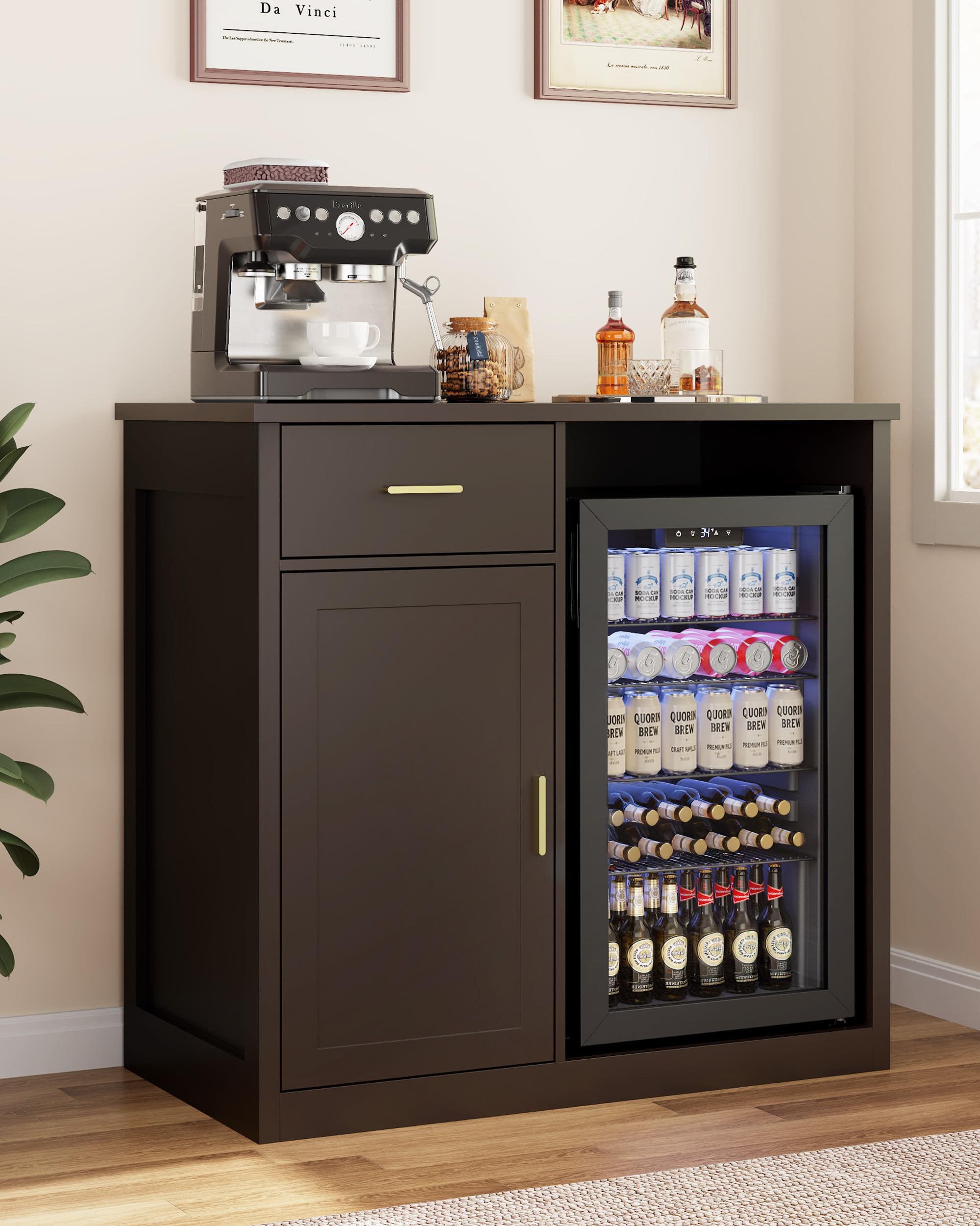 Mini Fridge Cabinet, Coffee Bar Cabinet with Fridge Space (Not Included)