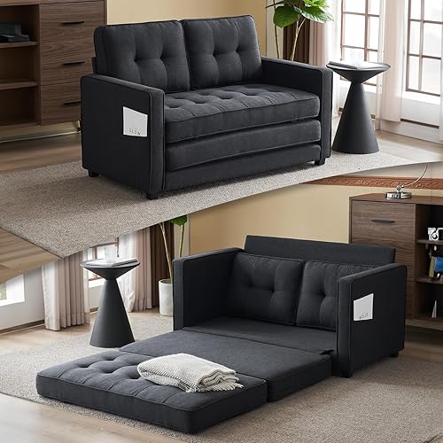 VINGLI Silla para cama, sillón de 43 pulgadas de ancho, silla plegable de 84 pulgadas de largo, tapizado, futón, sofá cama, sillón de felpilla beige