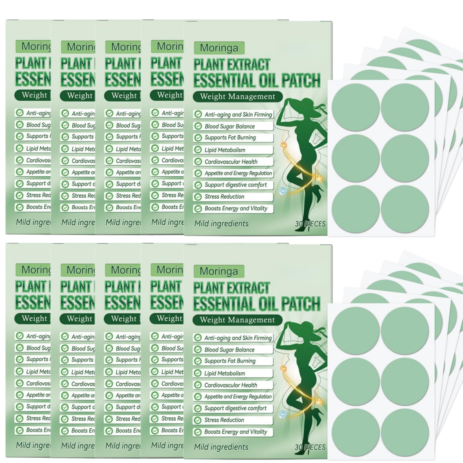 Moringa 10-EN-1 Patch, natürliche Inhaltsstoffe, für Damen und Herren