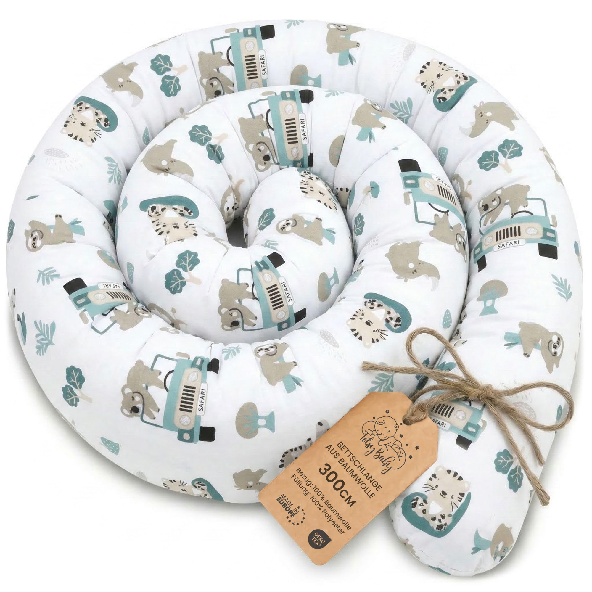 Totsy Baby Seitenschläferkissen Bettschlange Body Pillow 300 cm Baumwolle - Kopfkissen lang Bettrolle Schlafkissen Nackenrolle Kissen Oeko-Tex Afrika