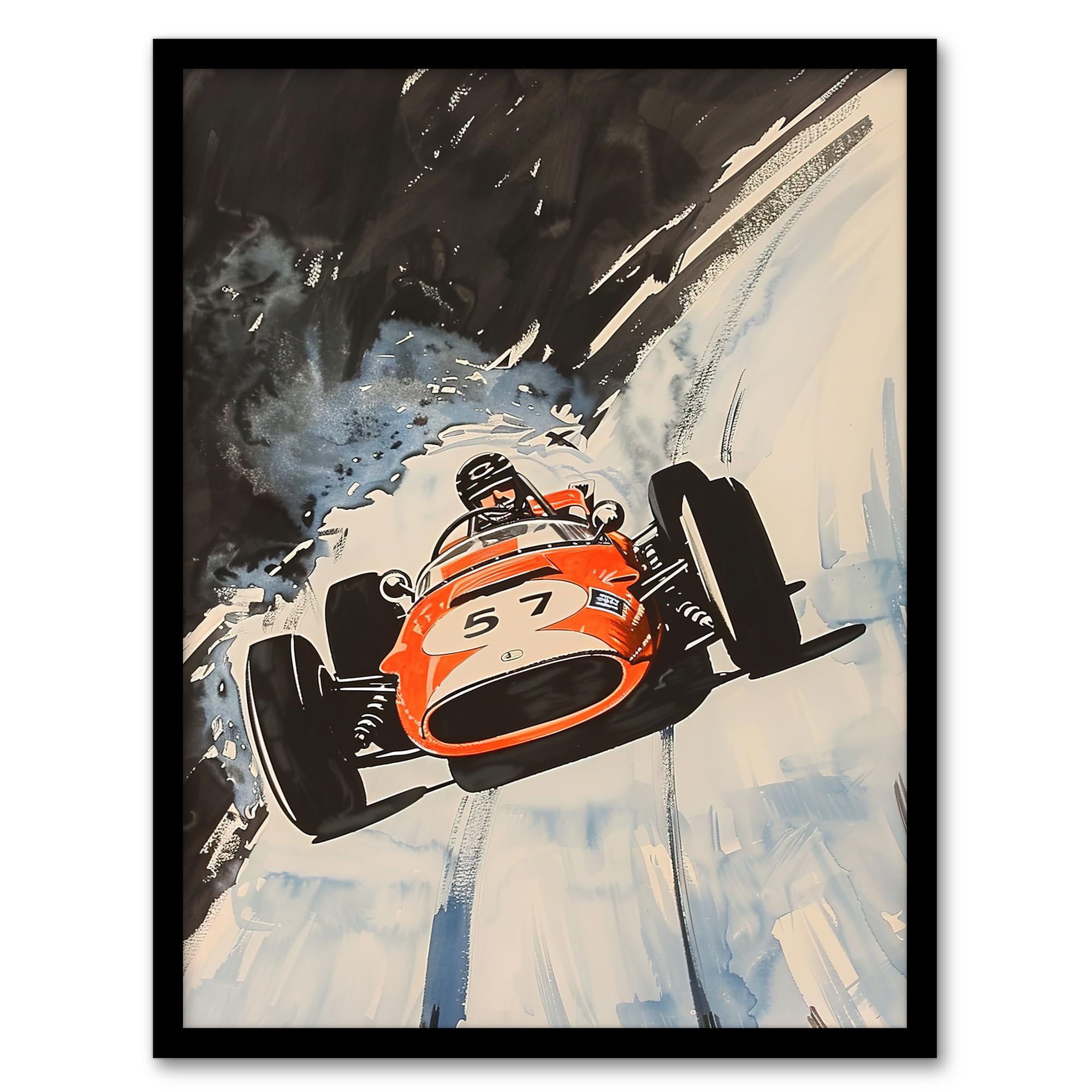 Artery8 Vintage Automobile Racing Watercolour Man Cave Artwork Framed Wall Art Print 18X24 Inch