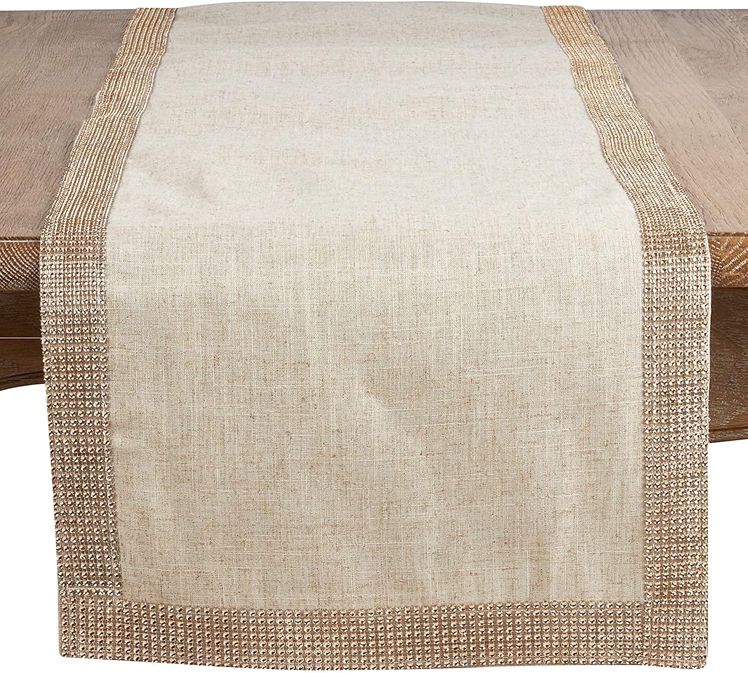 Fennco Styles Lily Collection Contemporary Studded Border Table Runner 16" W x 54" L – Champagne Table Cover for Christmas, Banquets, Special Events, Home Décor