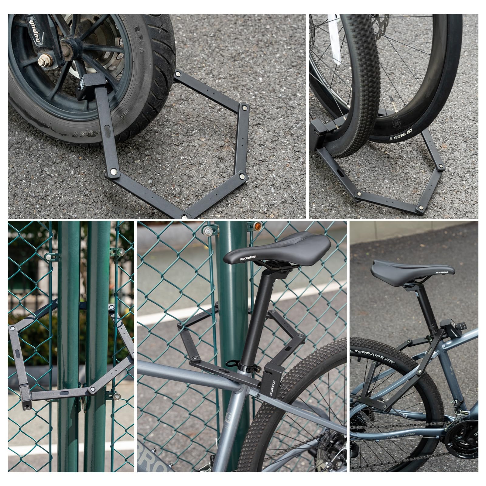 ROCKBROS Lucchetto Pieghevole per Bici, Lucchetto Bici Antifurto e Portatile Lungo 104 cm con Supporto e 3 Chiavi, Altamente Sicuro e Durevole per Bicicletta, Moto, E-bike, Porta