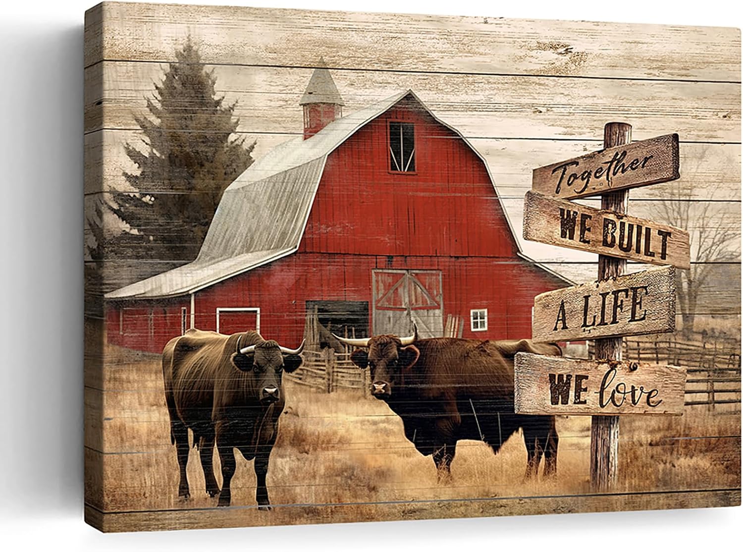 Amazon.com: Rustic Farmhouse Wall Art Red Barn and Cows Canvas Print ...