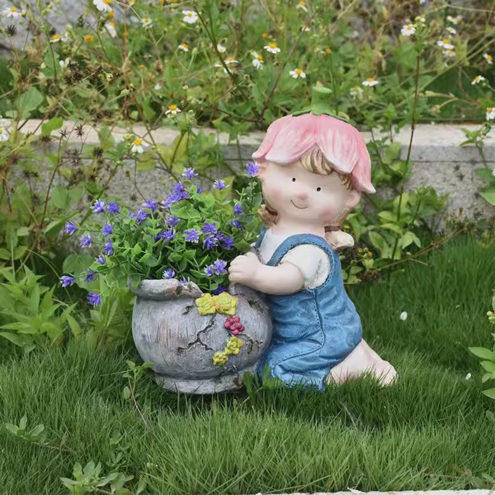 Amazon.co.jp: 人物彫刻植木鉢置物、女の子彫刻多肉植物盆栽鉢器