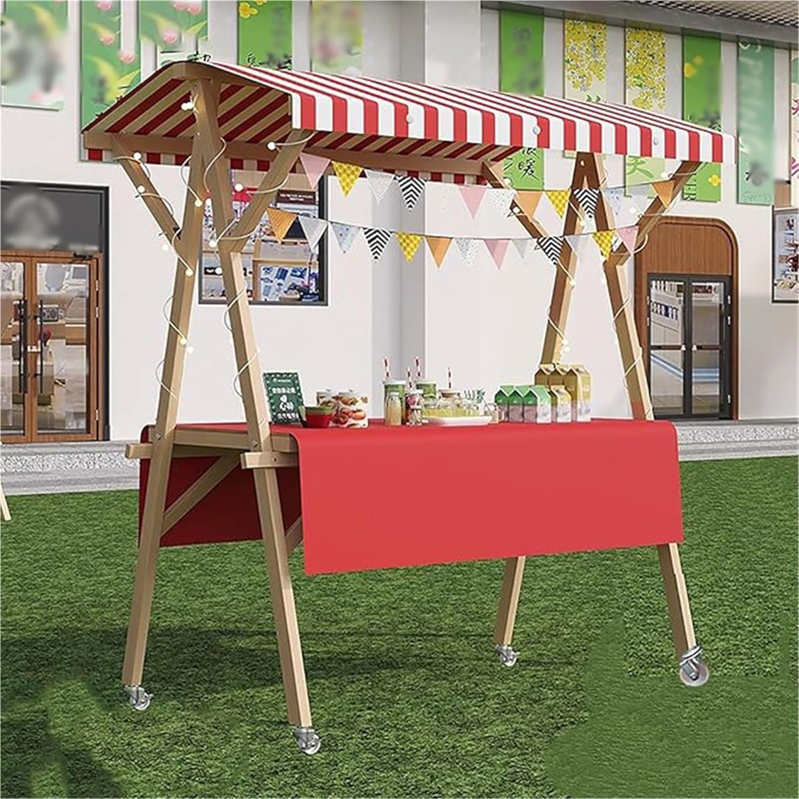 Generico Carrello portavivande Pieghevole Leggero con Tenda da Sole - Bancarella Portatile per mercati agricoli, Gelati, attività di Food Truck, bancarella di Cibo da Strada, Facile da Montare e tras