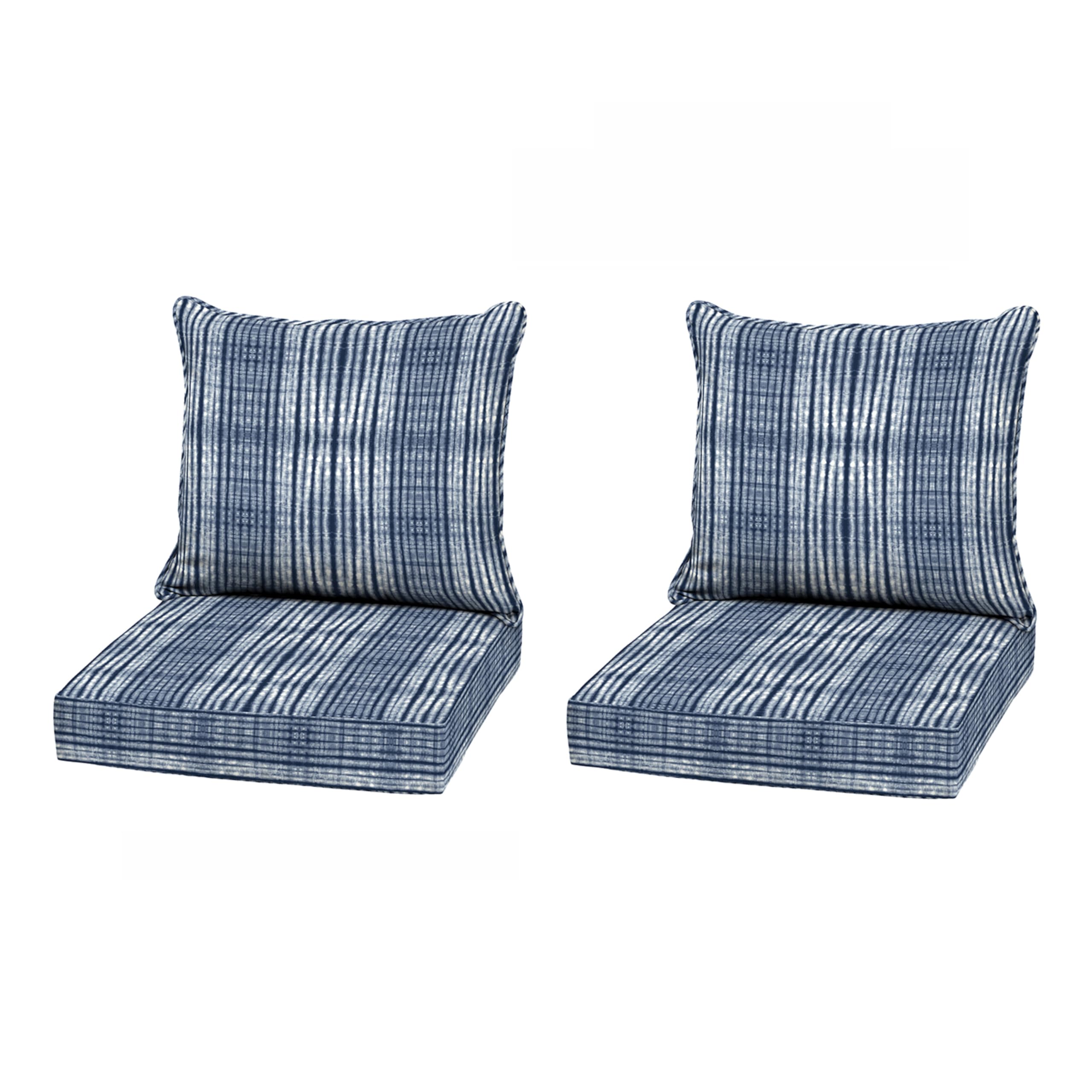 Photo 1 of Arden Outdoor Deep Seat Cushion Set, 2-Pack, 22 in x 24 in, Weather-Proof, Rain-Proof, Fade Resistant Patio Cushion for Chair, Sofa, and Couch Blue Shibori Stripe