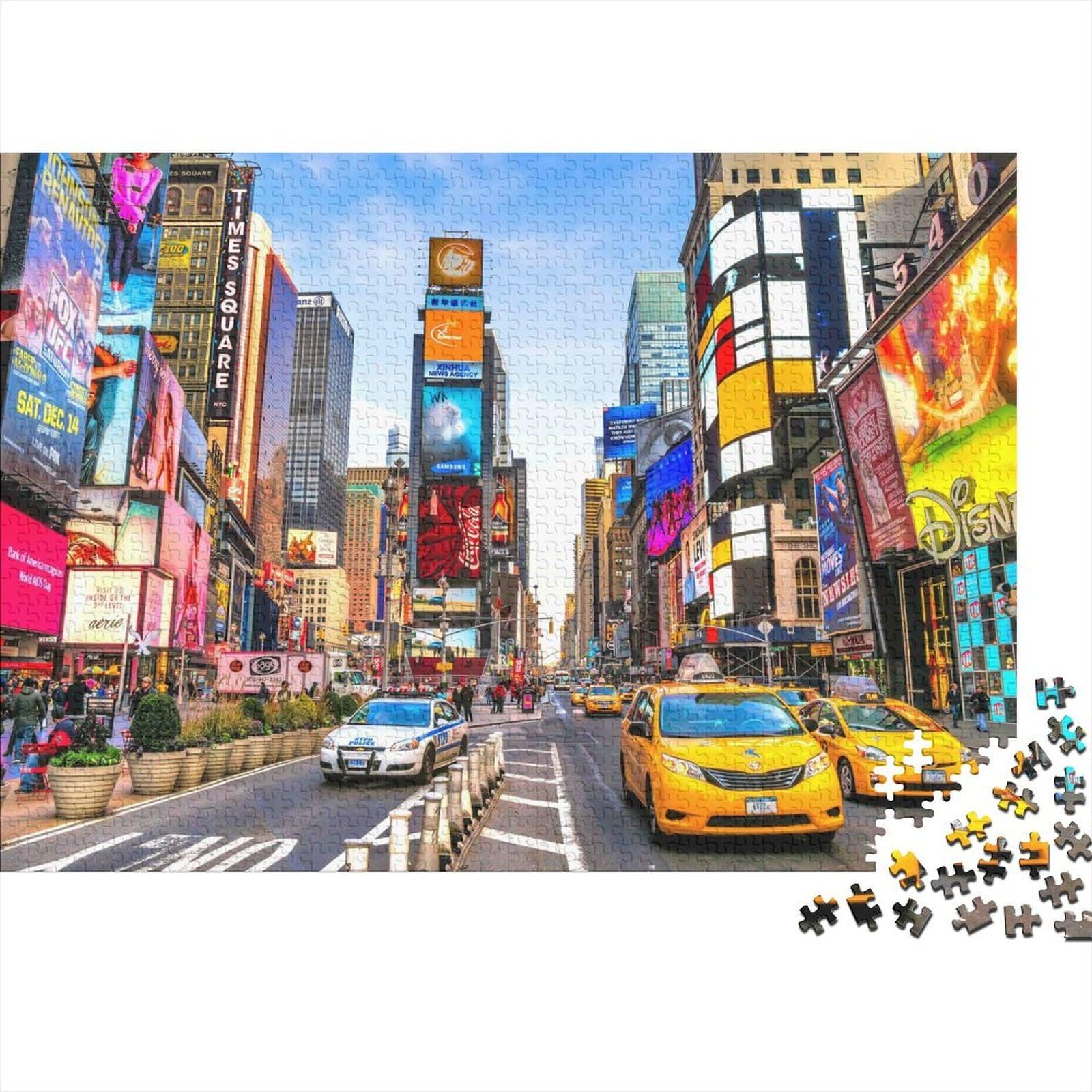 Times Square Street View Times Square Yellow Taxi Cityscape Jigsaw Puzzles 1000Pc Educational Game Challenge for Home Adults Kids 52x38cm/1000pcs