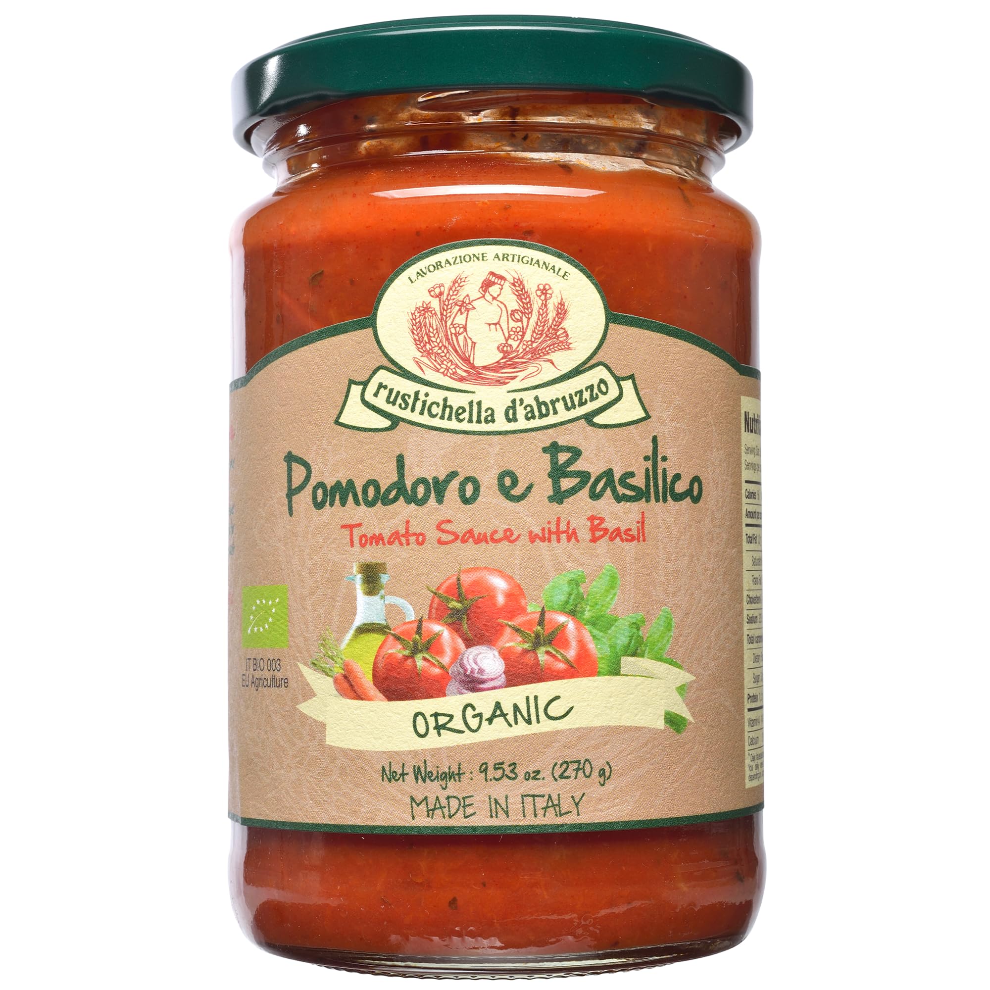 Tomato & Basil Sauce | Authentic Italian Tomato Sauce with Fresh Basil & Olive Oil | Vegan | Perfect for Pasta, Pizza, Spaghetti & Marinara (9.53 oz / 270 g)