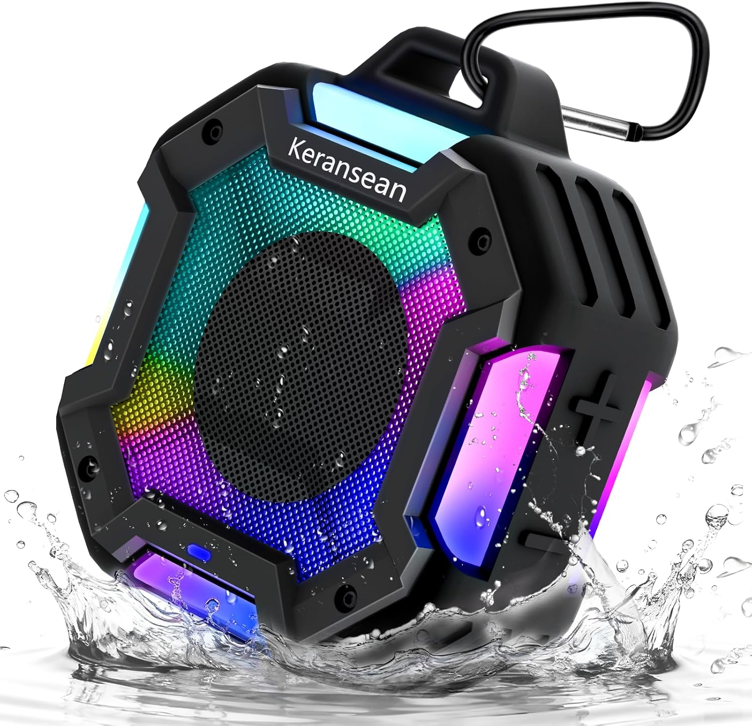 Shower Speaker Bluetooth 5.4, IPX7 Waterproof Portable Wireless Speaker with LED Lights, 24H Playtime, TWS Pairing for Dual Stereo Sound, Detachable carabiner for Outdoor Pool Beach Travel Gift(Black)