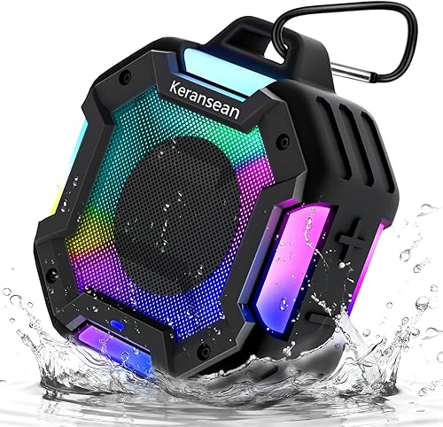 Altavoz de ducha Bluetooth  Altavoces Bluetooth portátiles, IPX7 impermeable altavoz de ducha inalámbrico, altavoz al aire libre con luces, BT5.4,