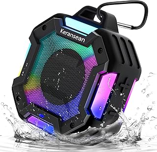 Shower Speaker Bluetooth 5.4, IPX7 Waterproof Portable Bluetooth Speakers with LED Lights, 24H Playtime, TWS Pairing for Dual Stereo Sound, Detachable carabiner for Outdoor Pool Beach Gift -Black