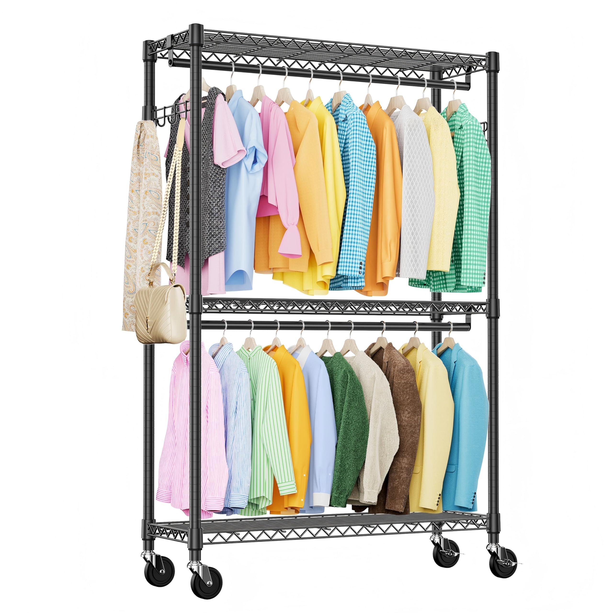 Amazon｜IZEUK ハンガーラック キャスター付き3段 押入れ ハンガー  