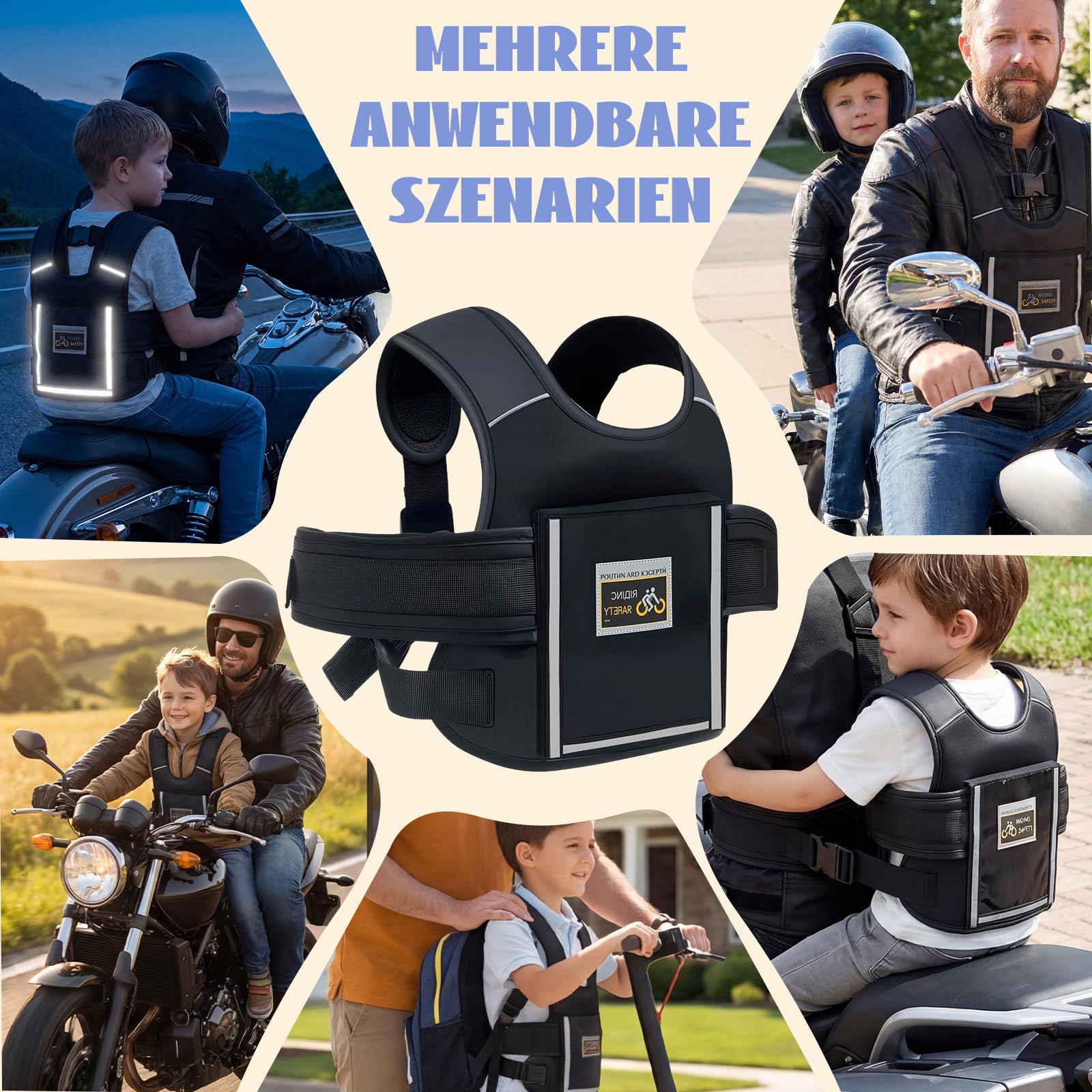 Cintura Di Sicurezza Per Bambini Moto Per Bambini Regolabile, Cintura Per Bambini Moto Con Strisce Riflettenti, Cinture Di Sicurezza Posteriore Della Bicicletta Per Da 3-12 Anni