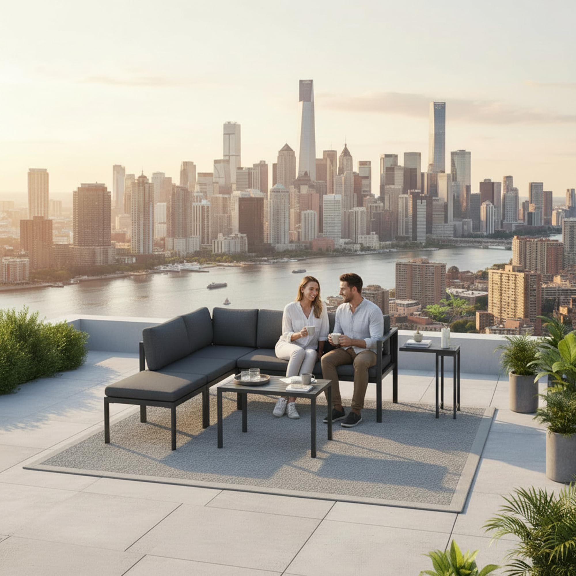 Mucola Gartenmöbel Set Ecklounge Aluminium mit Hocker und Tisch Anthrazit | Sitzgruppe modular kombinierbar, rostfrei, UV-beständig, extra dicke wasserabweisende Bezüge, waschbar, Outdoor, für Balkon