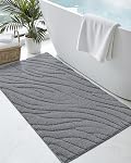 DEXI Bath Mat 20x32, Water Absorbent Microfiber Large Bathroom Rug with Non Slip Backing, Machine Washable Bathmat Shower Carpet for Floor, Tub, White