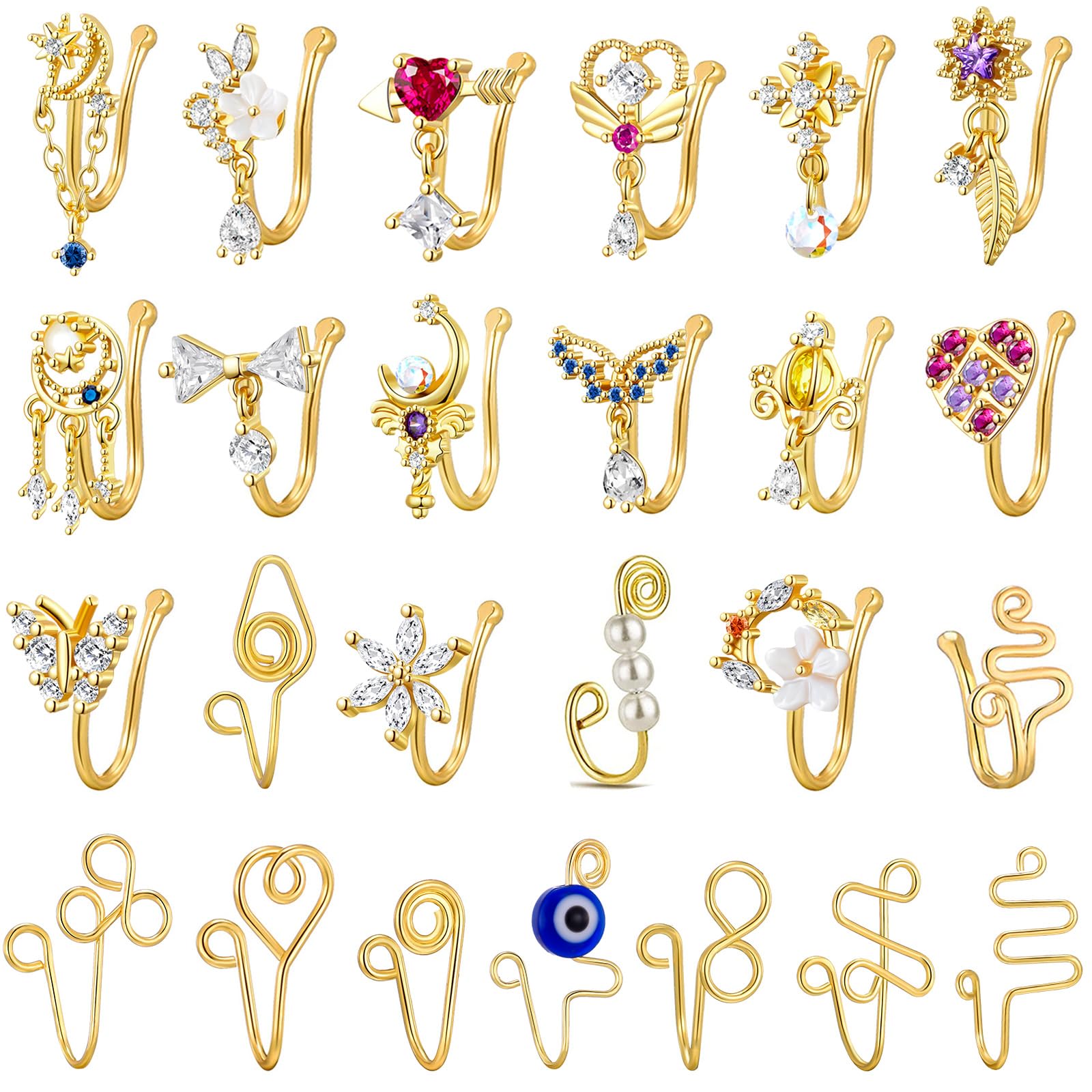 TAMHOO25 Pcs Multi-Style Fake Nose Rings for Women and Men -Gold Plated Copper African Nose Cuff Non Piercing for Teen Grirls - Nice Gift for Her on Birthday/Valentines Day/Christmas