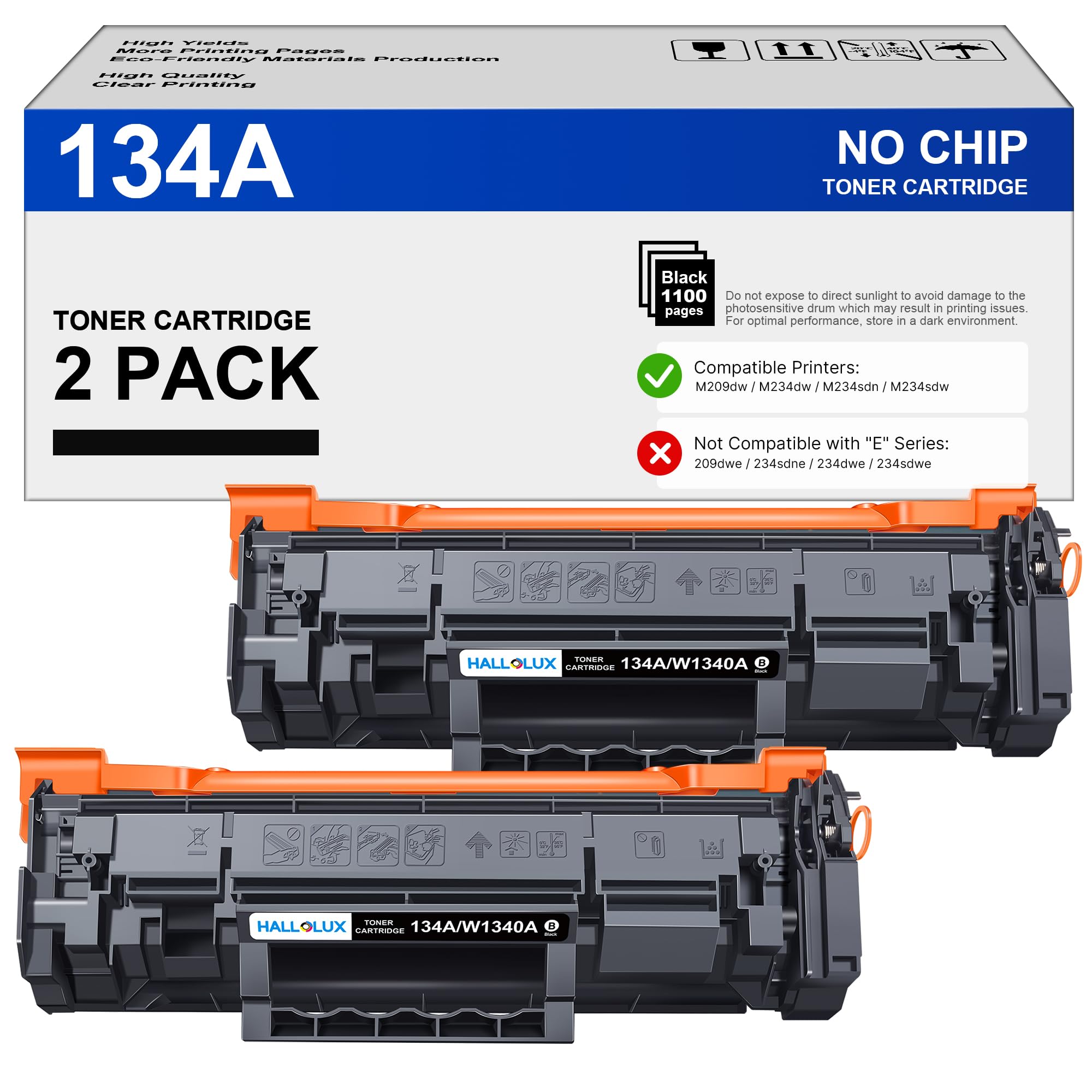 134A Black Toner Cartridge (No Chip) Compatible with HP 134 A 134X W1340A W1340X Toners Use with LaserJet M209dw MFP M234dw M234sdw M234sdn Printer (2 Pack)