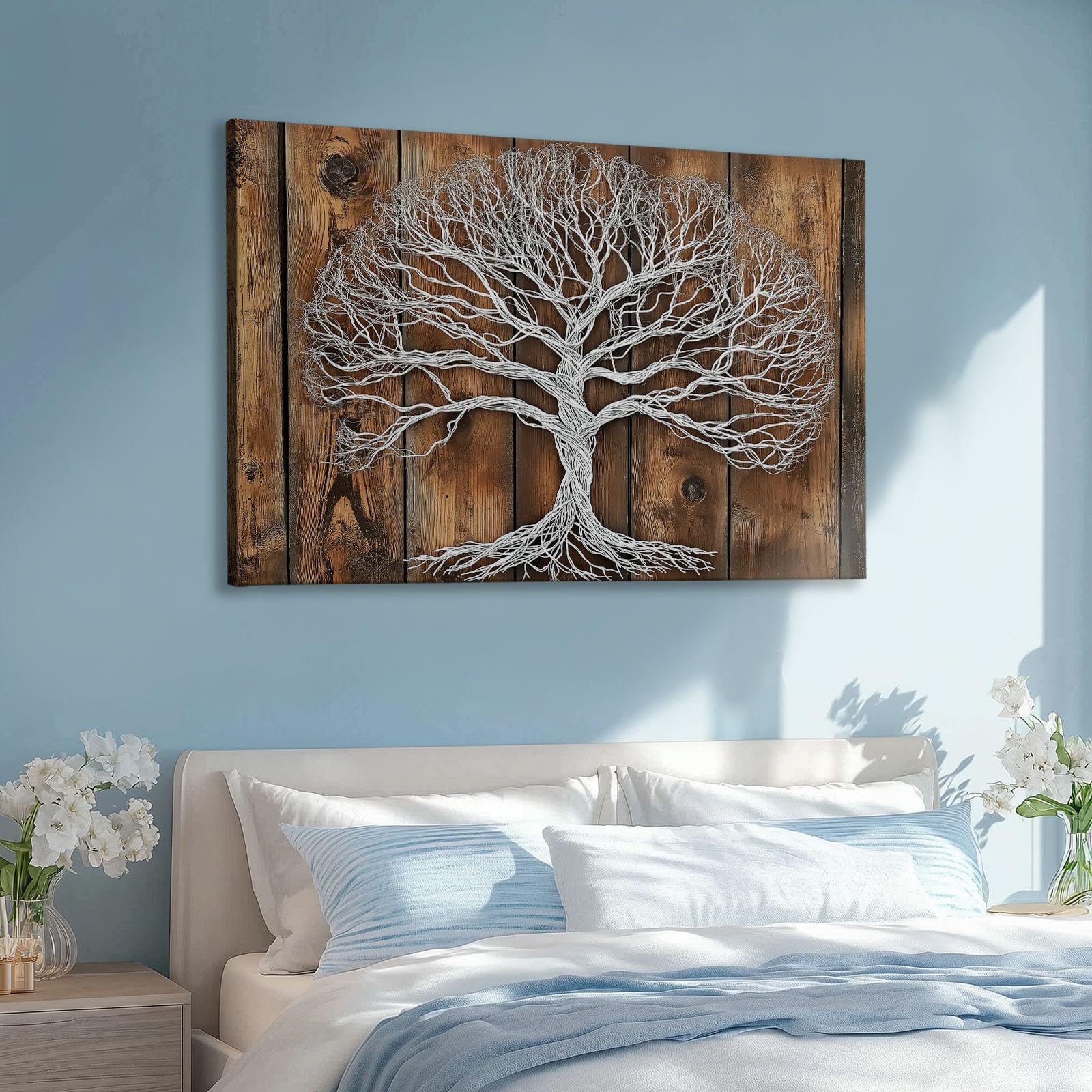 Genérico Textura Madera Decorativos Cuadro Árbol La Vida Abstracto Moderno Cuadro Lienzo Para Salón Dormitorio Comedor Oficina Decoración Pared 160 x 80 cm Sin Marco