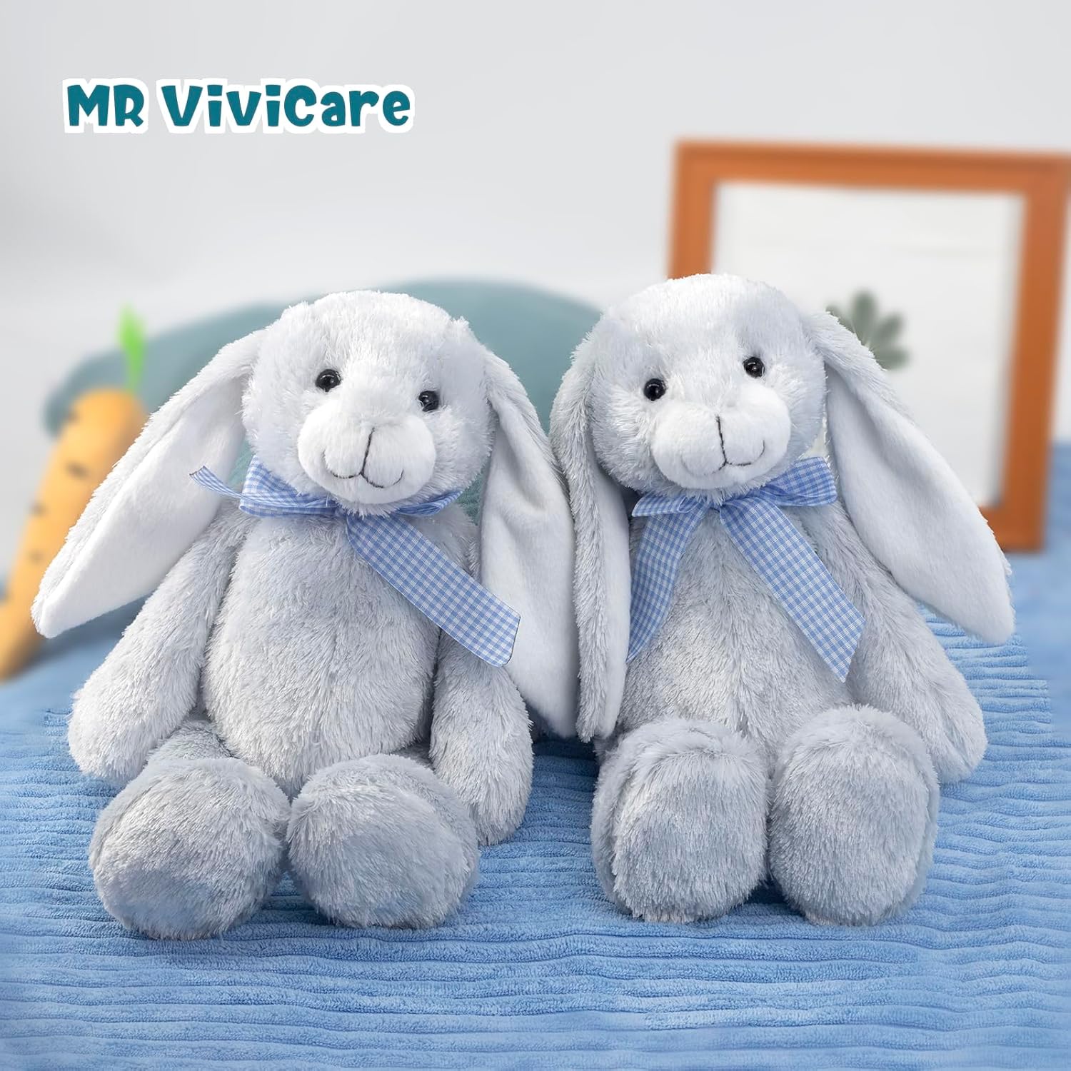 14" Blue Bunny Stuffed Animals for Kids and New Born Babies,Huggable Rabbit Plush Toy with Bow for Boys and Girls,Great Gifts on Baby Shower,Birthday,Children's Day,Christmas - Image 6