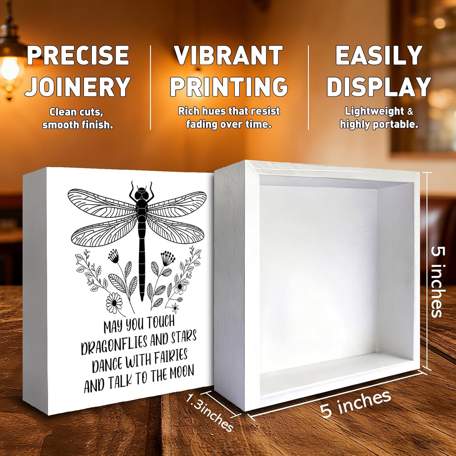 Dragonfly Decor, May You Touch Dragonflies And Stars Home Bedroom Wooden Box Sign, Dragonfly Gifts for Women Men - Image 2