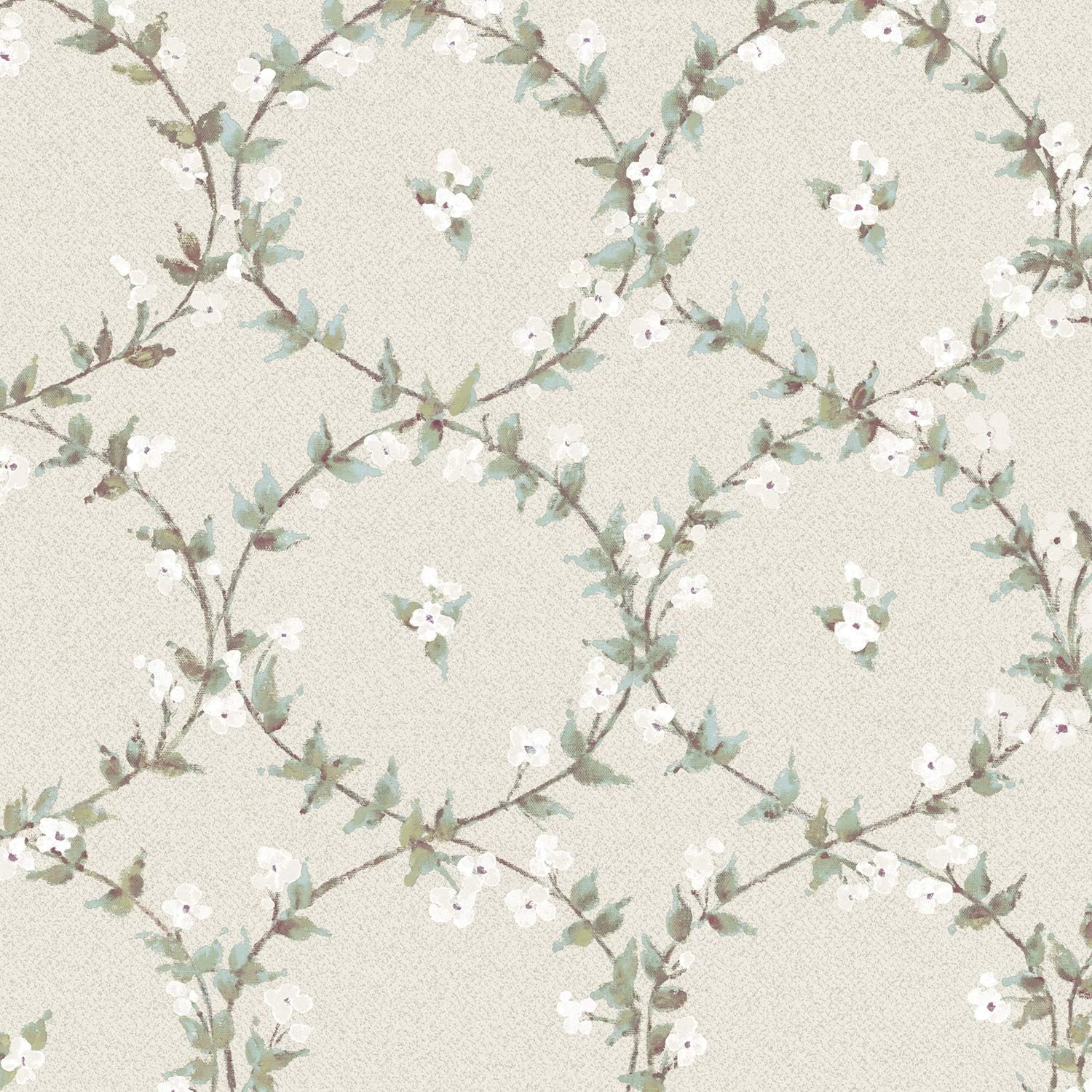Norwall AF37745 Floral Laurel Pre-Pasted Wallpaper, Blue, Turquoise, Beige, Cream, Plum, Burgundy