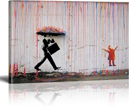 HYFBH Banksy Canvas Wall Art for Living Room, Banksy Print Wall Art Colorful Rain Abstract Graffiti Canvas Wall Decor Graffiti Art Posters Canvas Pop Art Modern Artwork Home Decor 16x24inch