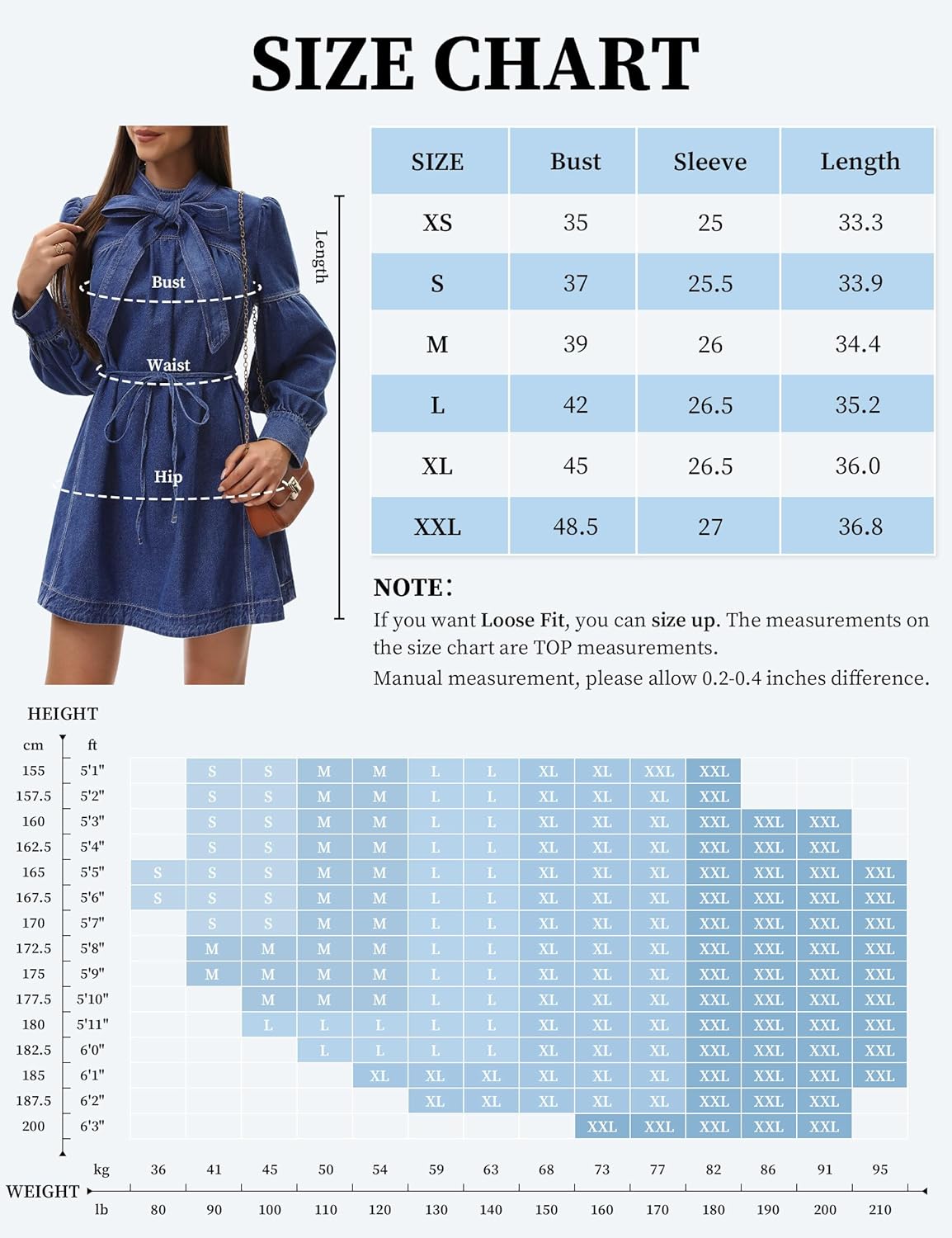 Denim Dress for Women Puff Long Sleeve, Mock Neck Babydoll Jean Mini Dress with Tie and Pocket - Image 6