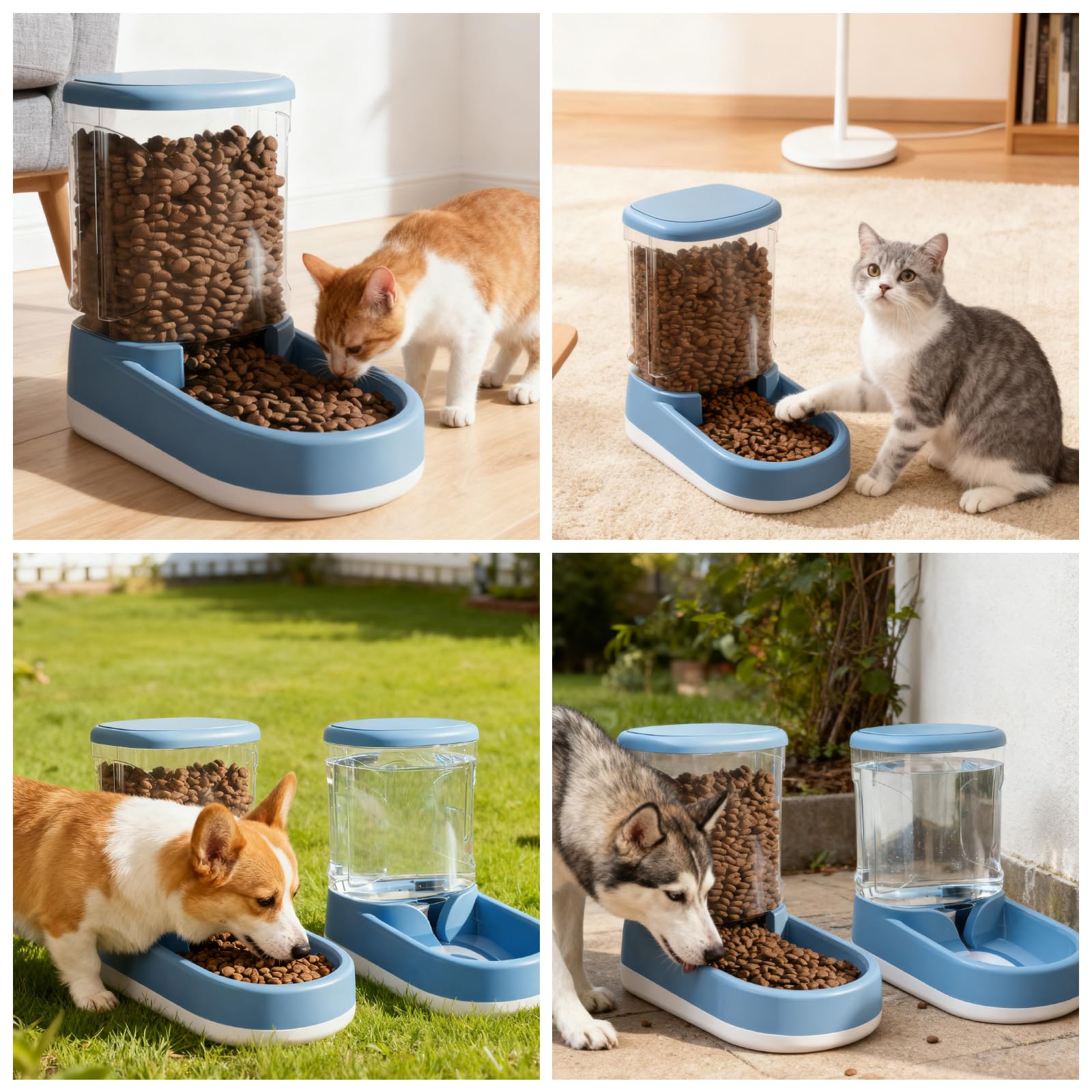 2 Pièces 3.8 L Distributeur Croquettes Chat, Distributeur Automatique de Nourriture, Distributeur d'eau pour Chien Et Chat, Distributeur Croquettes Chien, Distributeur de Croquettes(Bleu)
