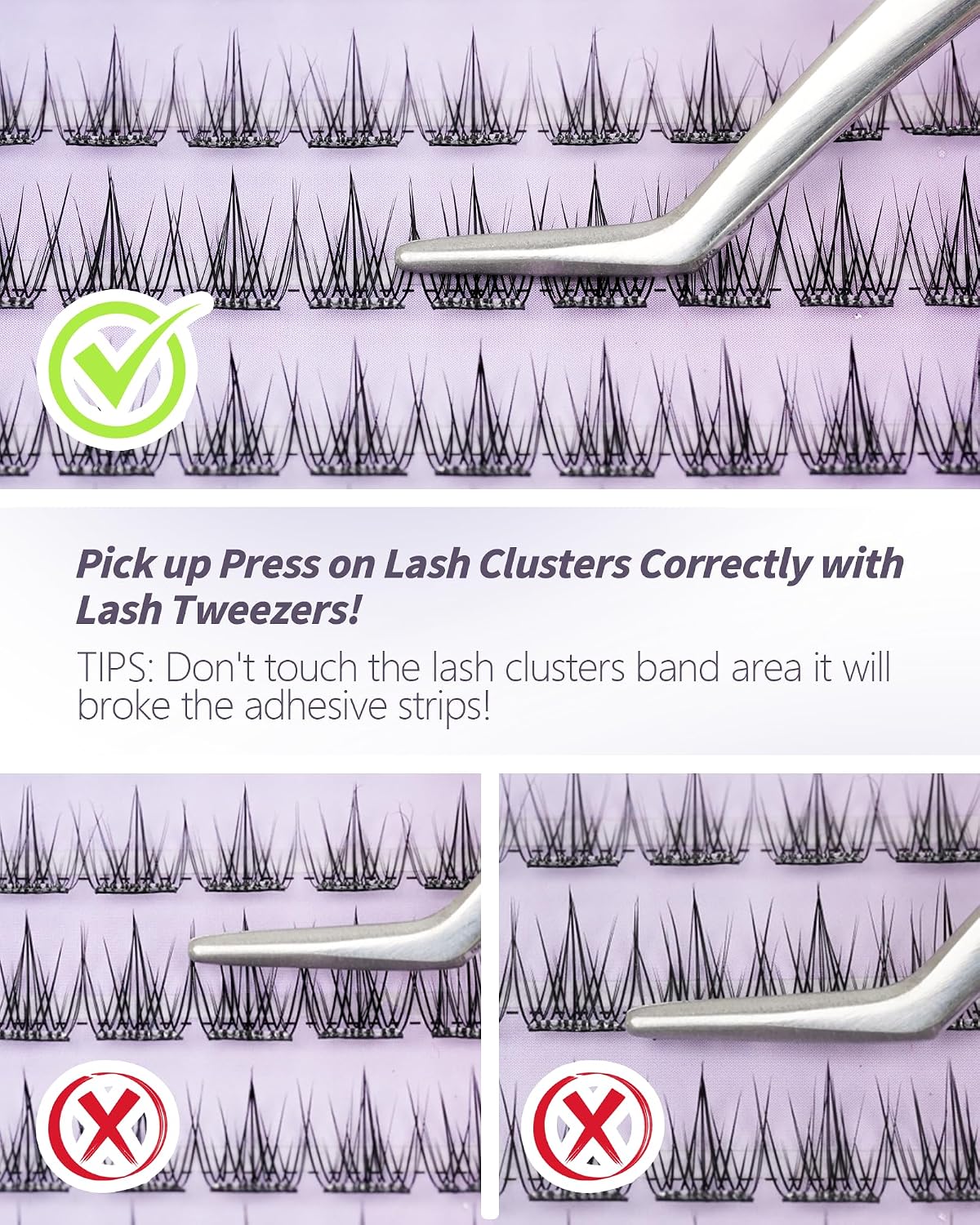LZM Self Adhesive Eyelashes - Pre Glued Cluster Lashes 10-13mm C Curl Volume Lashes, Individual Lash Extension Kit with Lash Tweezers, No Glue Needed Natural Self Adhesive Lashes(ZN008) image 5