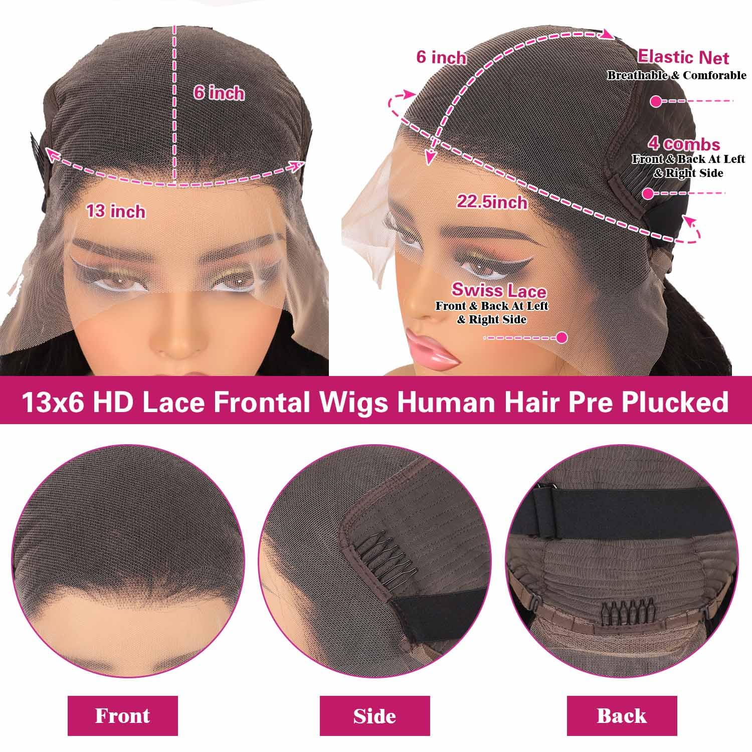 30 Inch Body Wave 13x6 HD Lace Front Wigs Human Hair 200 Density 12A 100% Virgin Frontal Wigs Human Hair 13x6 Body Wave Glueless Wig for Women Pre Plucked Bleached Knots with Baby Hair Natural Black