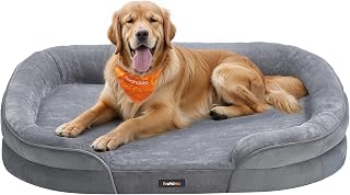 Feandrea Orthopedic Dog Bed, Washable Dog Sofa, 106 x 76 x 18 cm | Flannel and Velvet, Pressure Relief Foam for Joints, Soft, Breathable, Dove Grey, BLOMFY Collection PGW283G01