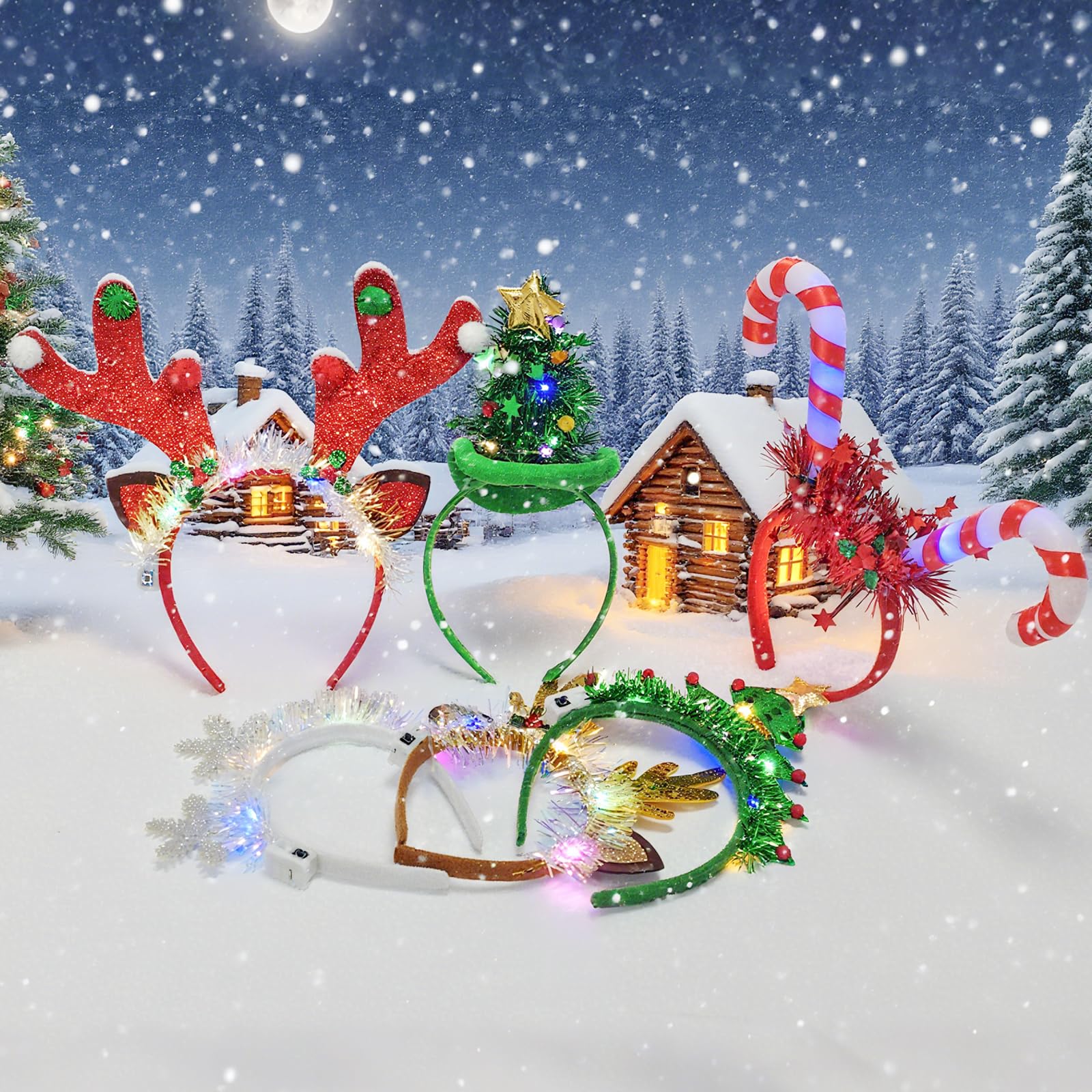 wokdsbl 6 Pack Light Up Christmas Headbands for Adults and Kids, LED Xmas Hair Accessories, Novelty Christmas Headwear - Image 3