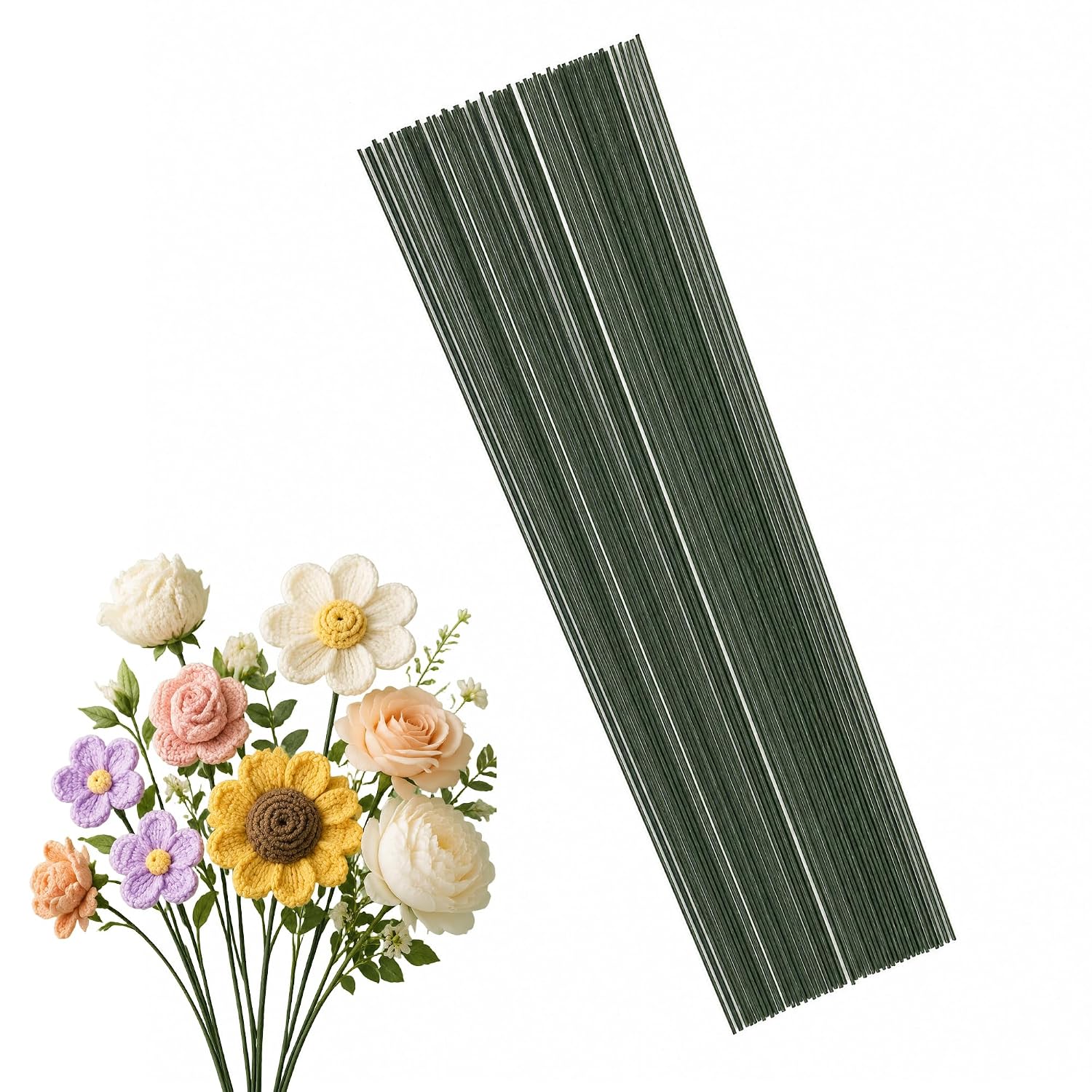 22 Gauge Green Floral Wire Stems, 14" Flexible Iron for Floristry