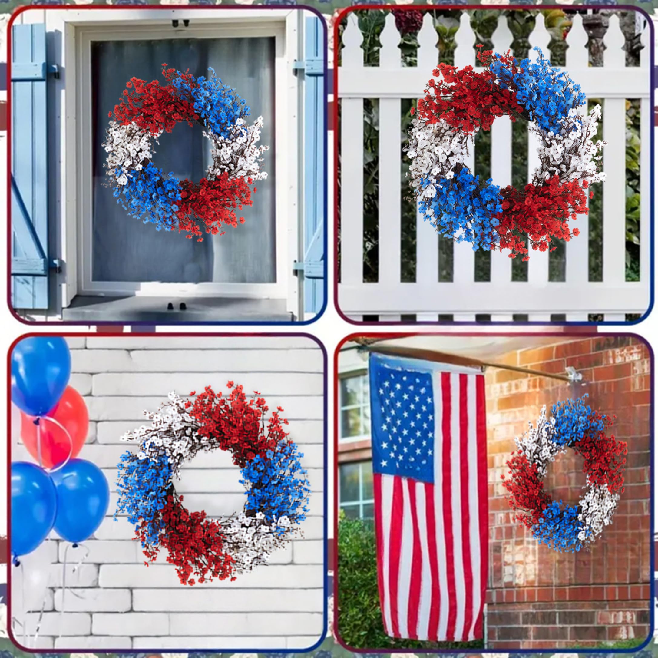 Künstlicher 40 cm großer rot weiß Blauer Türkranz im patriotischen Stil zum 4. Juli für Tür Wand Fenster oder Kamin