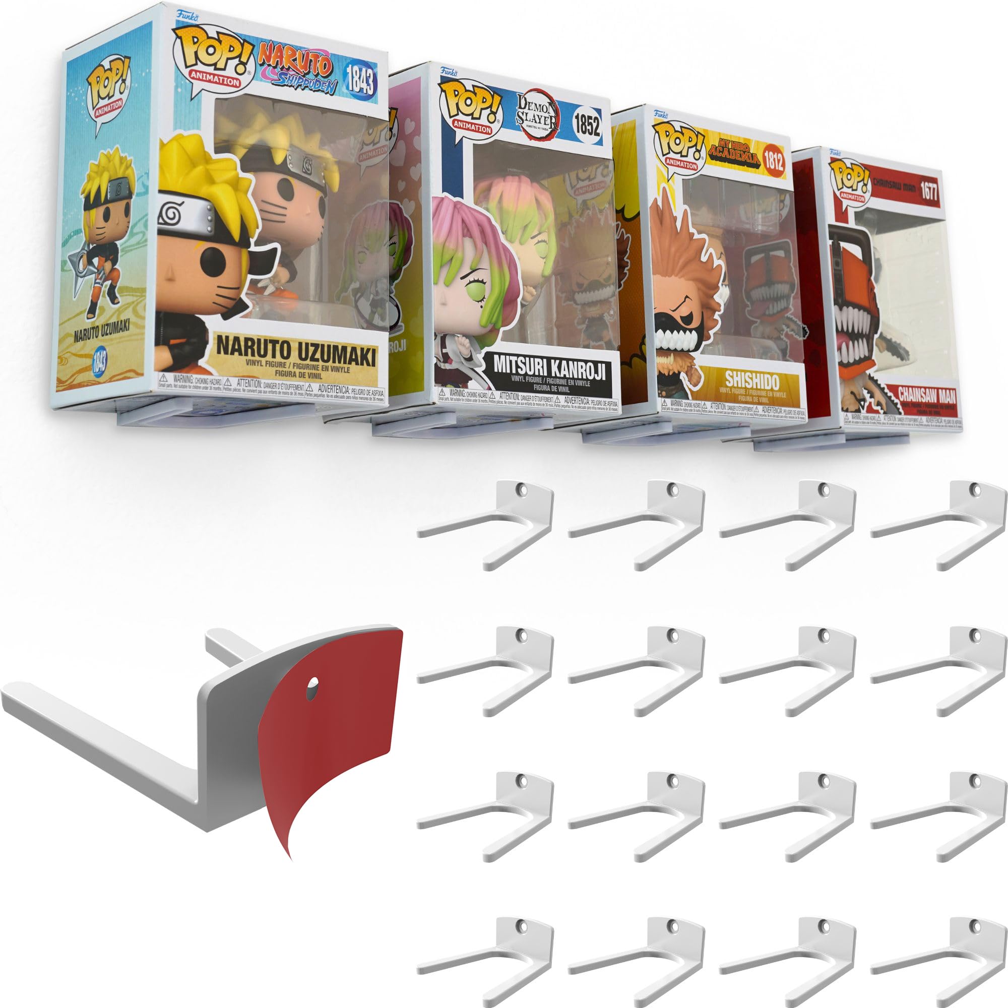 Modern JP Espositore adesivo per scatole Funko Pop (confezione da 16) - Montaggio pulito per display Funko Pop - Facile installazione adesiva - Senza scatola - Installazione senza trapano - Bianco