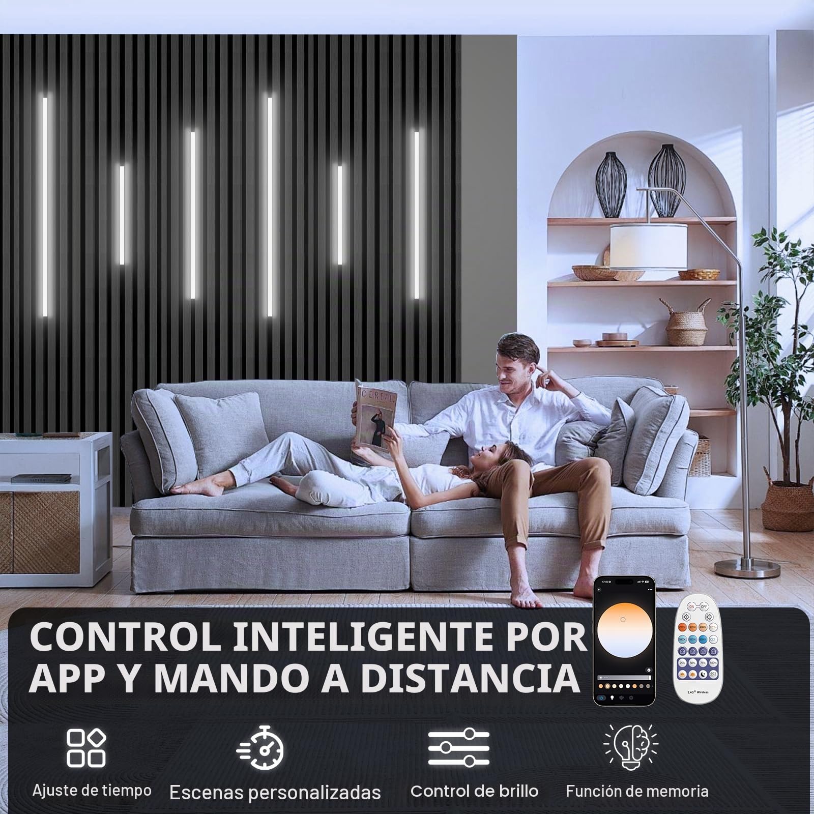SHUNLEE LED para panel acústico madera, 6 paquetes 2700K-6500K blanco cálido a blanco frío gradable cinta led compatible Alexa, App y control remoto cinta led panel de madera (40 * 2+60 * 2+90 * 2cm)