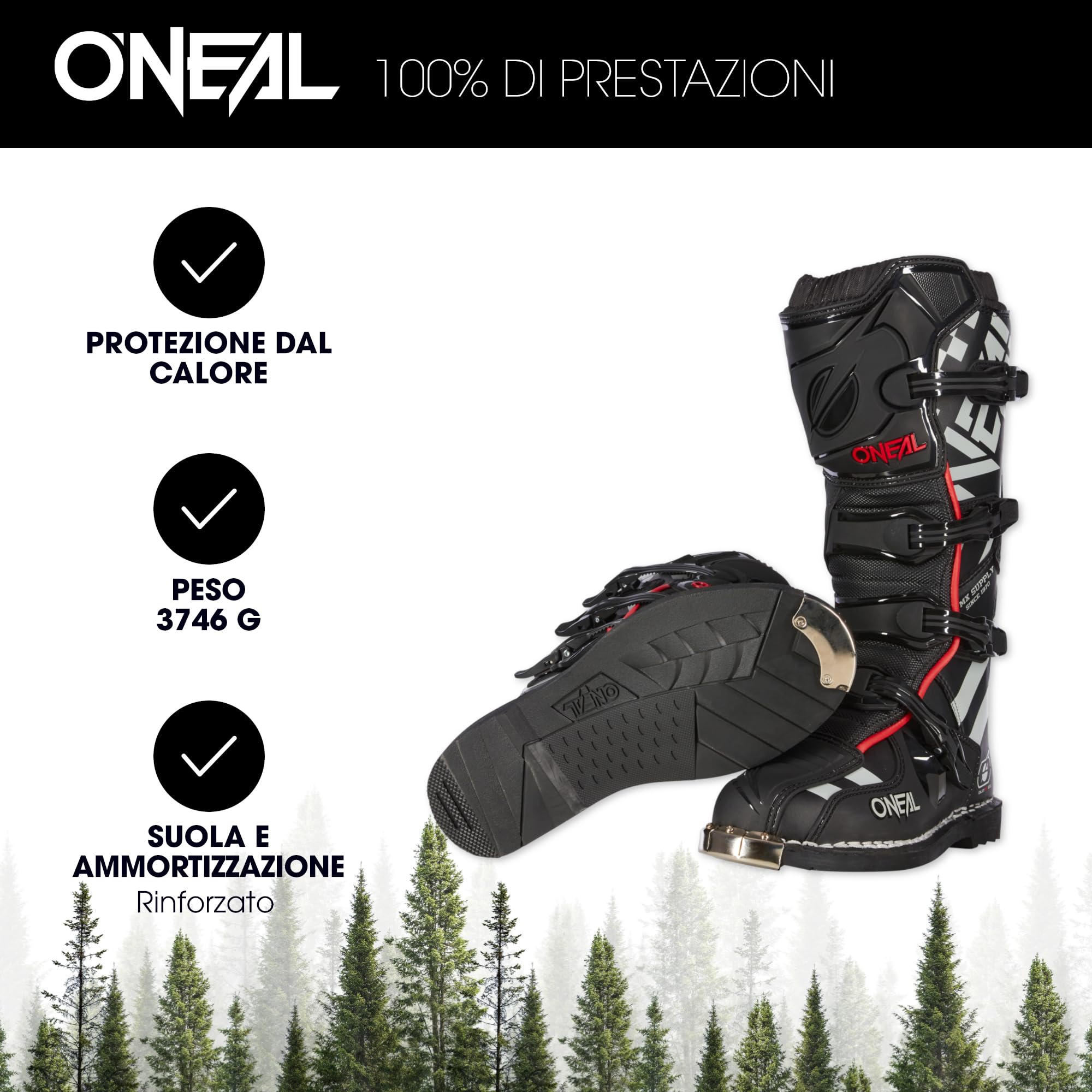 O'NEAL Stivali Motocross TRIBUTE Boot SQUADRON V.21 I MX Enduro I Scarpe da moto ergonomiche uomo e donna con protezione suola in metallo I Nero/Grigio I Taglia 44/10.5