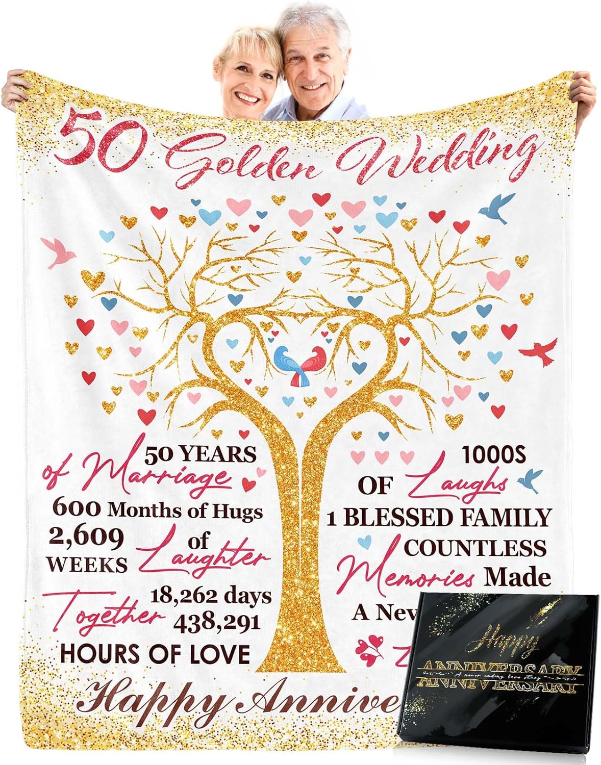 50th Wedding Anniversary Blanket with Gifts Box, 50th