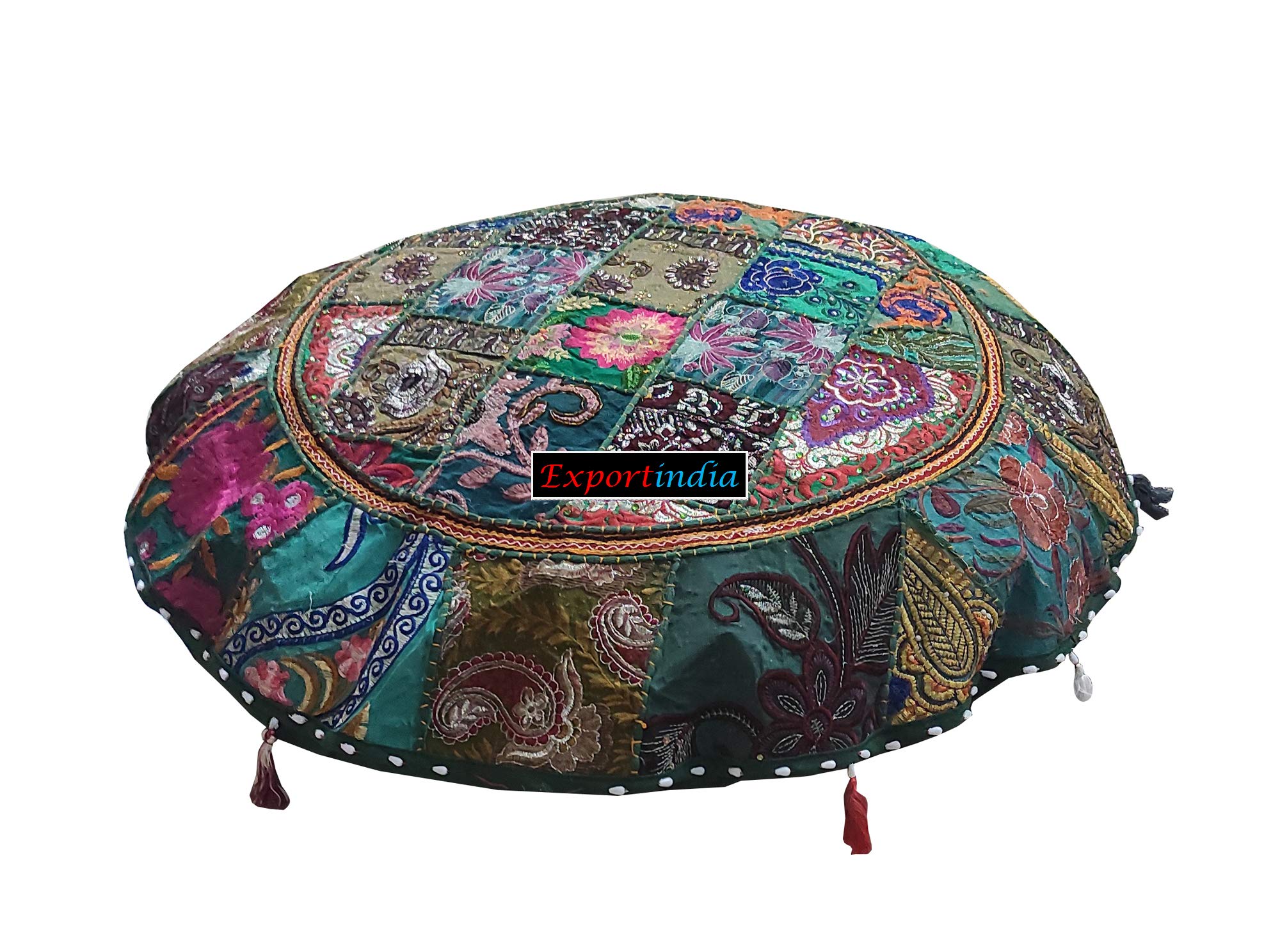 Exportindia New Ottoman Floor Pouf Floor cousion Handmade Pouf Patchwork Pouf Indian Pouf (18x18 Inch)