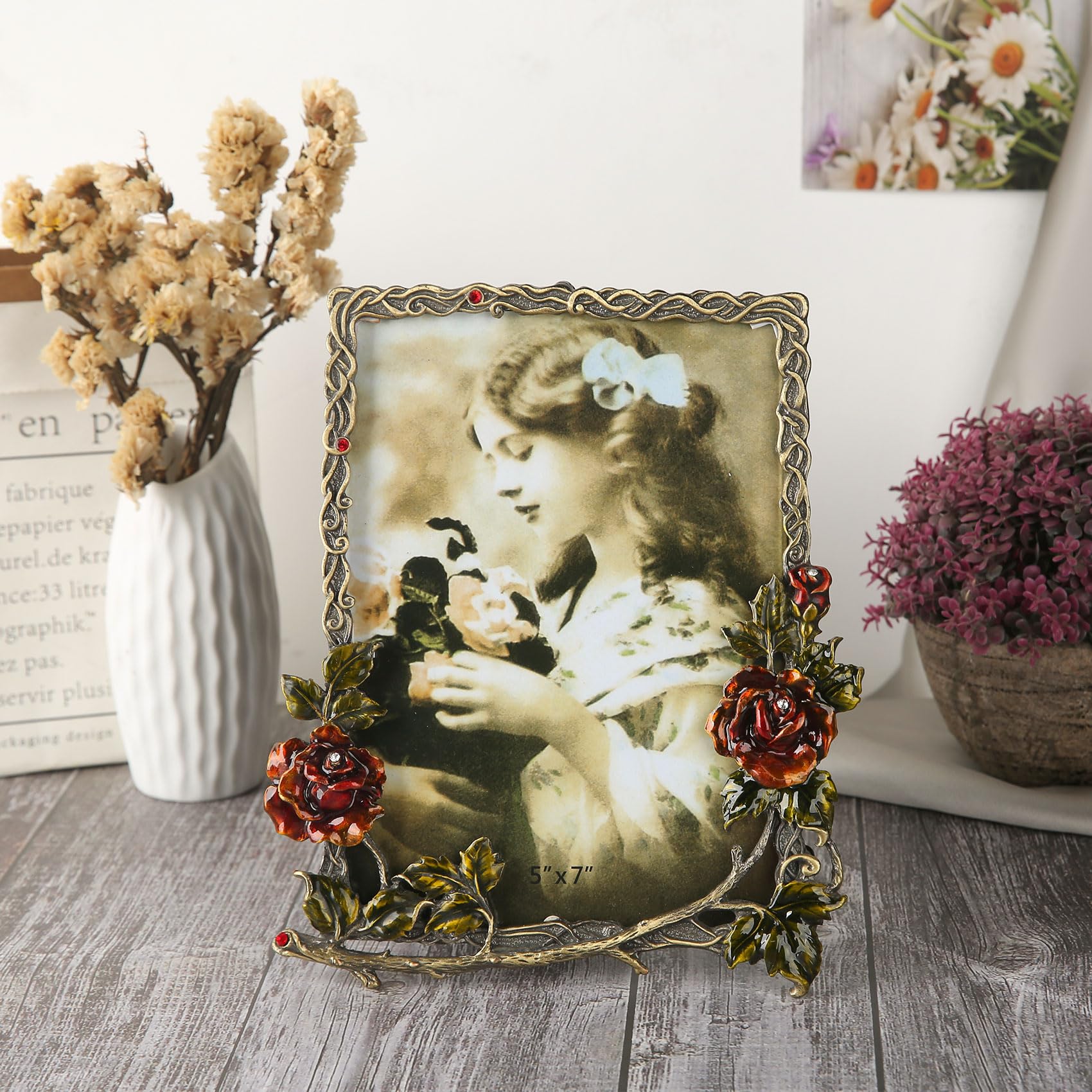 vintage flame 装飾の美しいフレーム 3点 真鍮と木製 Amazon.com - Metal Brass 5x7 Picture Frame Ornate Vintage Decor