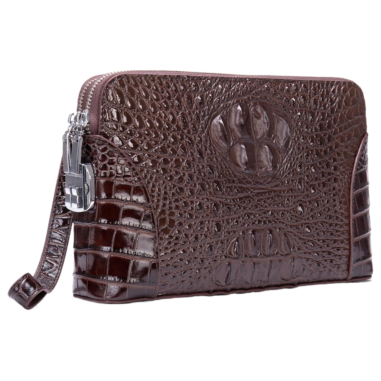 Genuine Leather Clutch Bag for Men - Slim Multipurpose Wallet Card Holder Purse with Crocodile Texture in Black