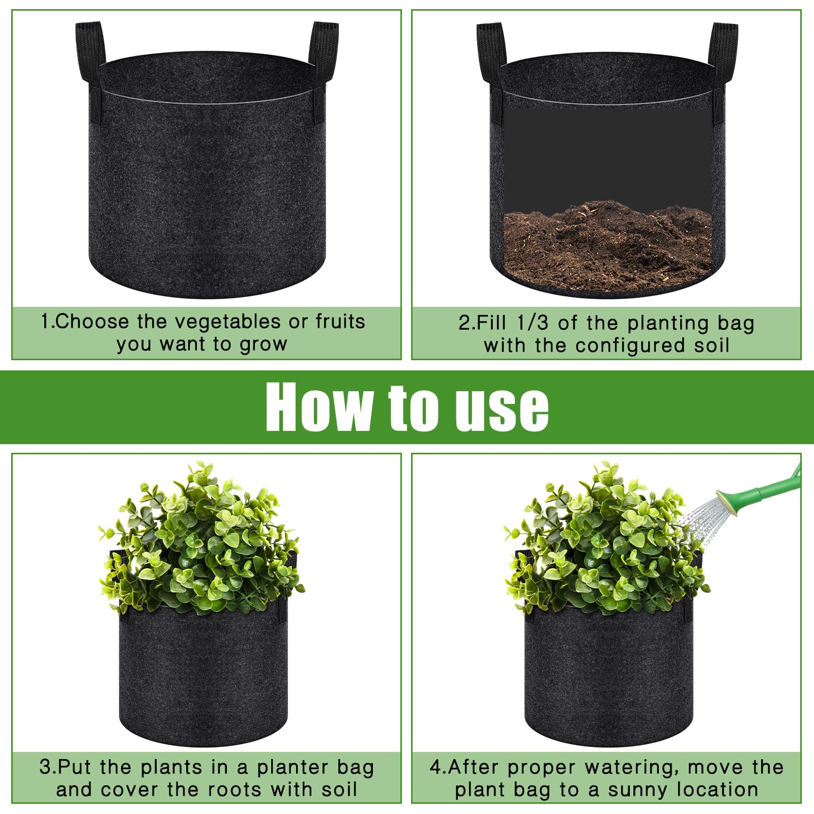 Tanlade Lot de 12 sacs de culture pour légumes, fleurs, plantes en vrac, très résistants, en tissu aéré épais, avec 12 étiquettes pour plantes avec poignées, sacs de culture de pommes de terre,
