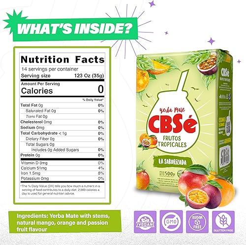 Miniatura 2 de CBSe Yerba Mate - Frutas tropicales - 500 g (1.1 lb) Té de hierbas de hojas sueltas - Yerba argentina con sabor a fruta natural
