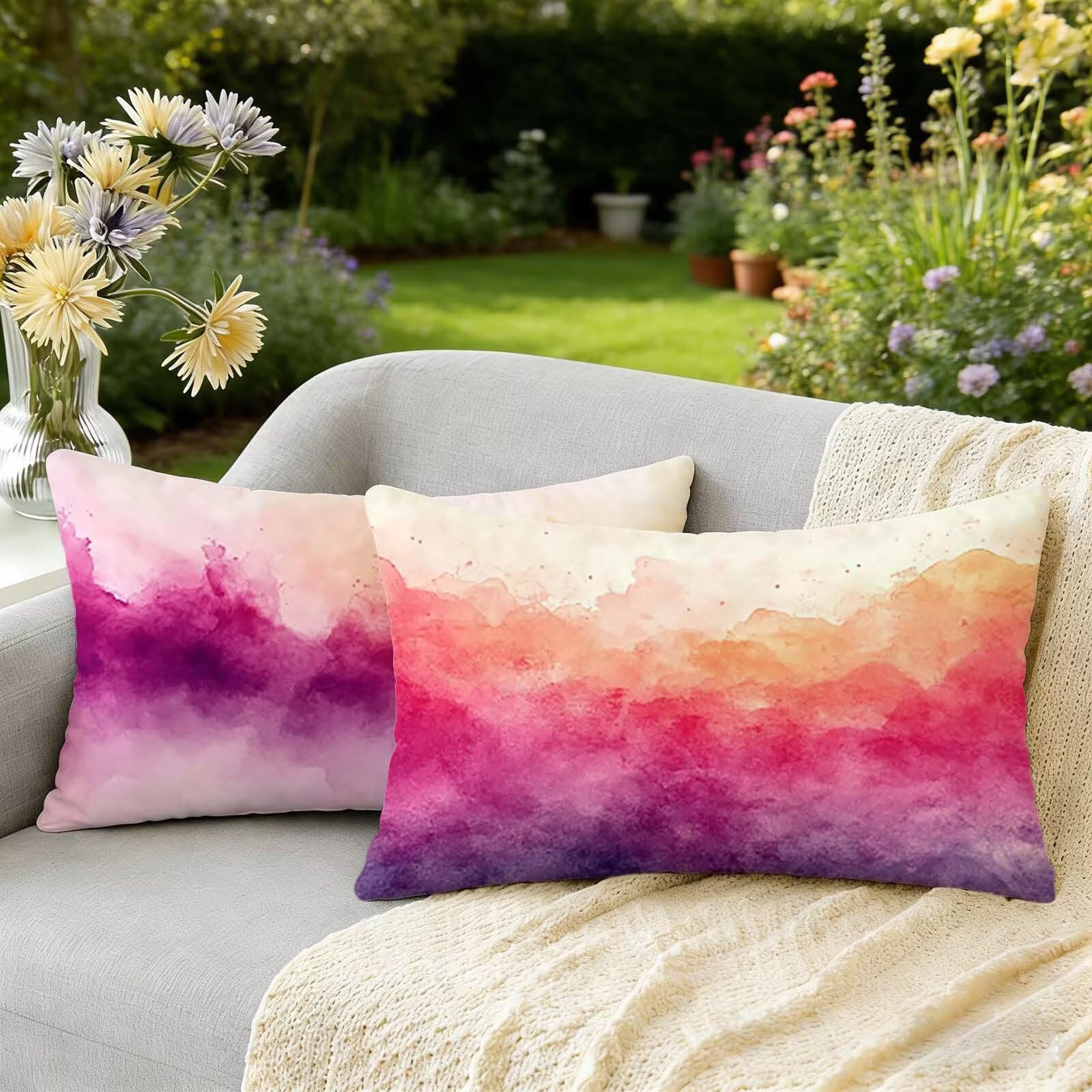 Taie oreiller housse coussin impermeable lin 50 x 70 lot de 2 abstrait violet deco canape